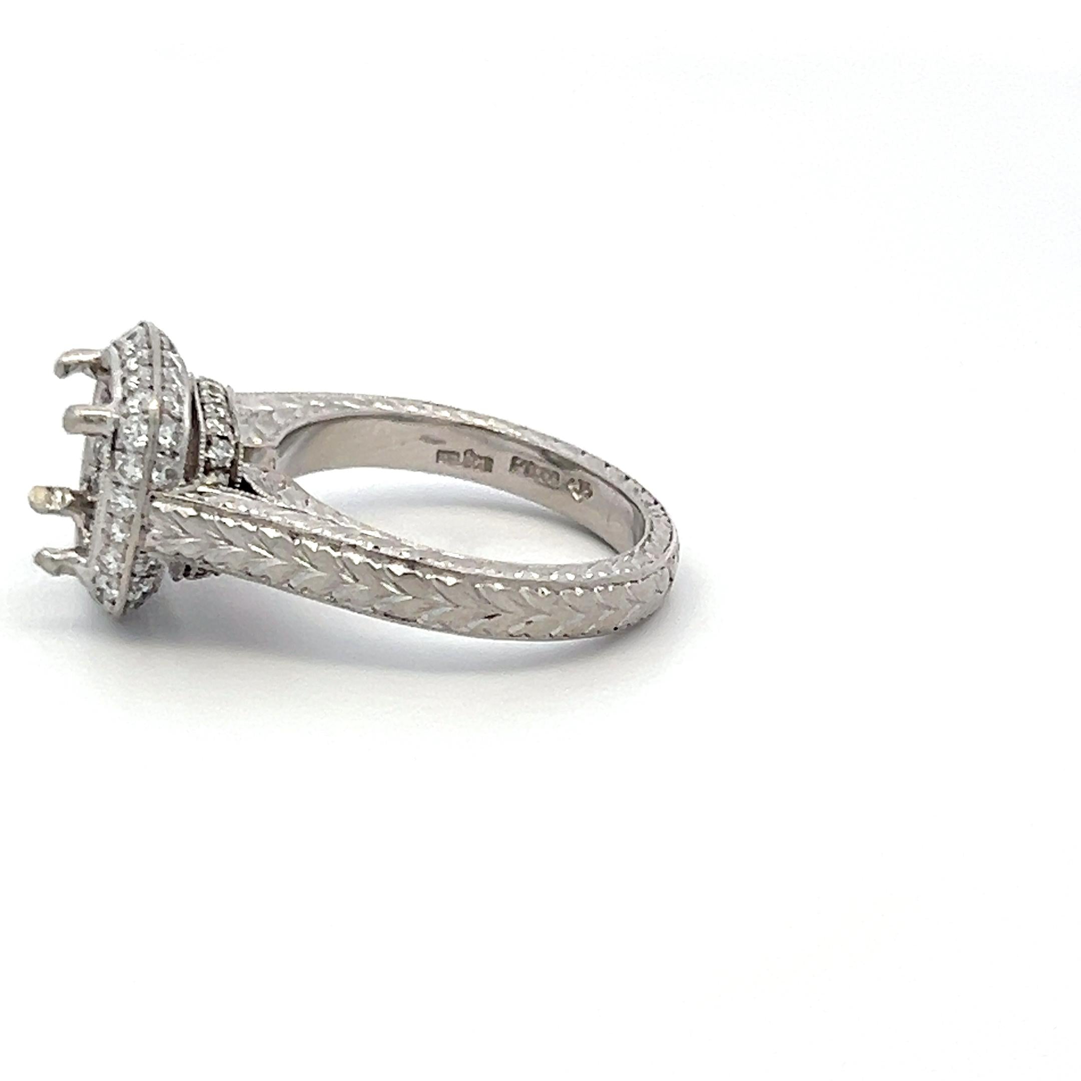 Platinum Semi Mount Ring with 0.74 Carat Round G-VS Diamonds Fits 6.75mm 1.00ct+