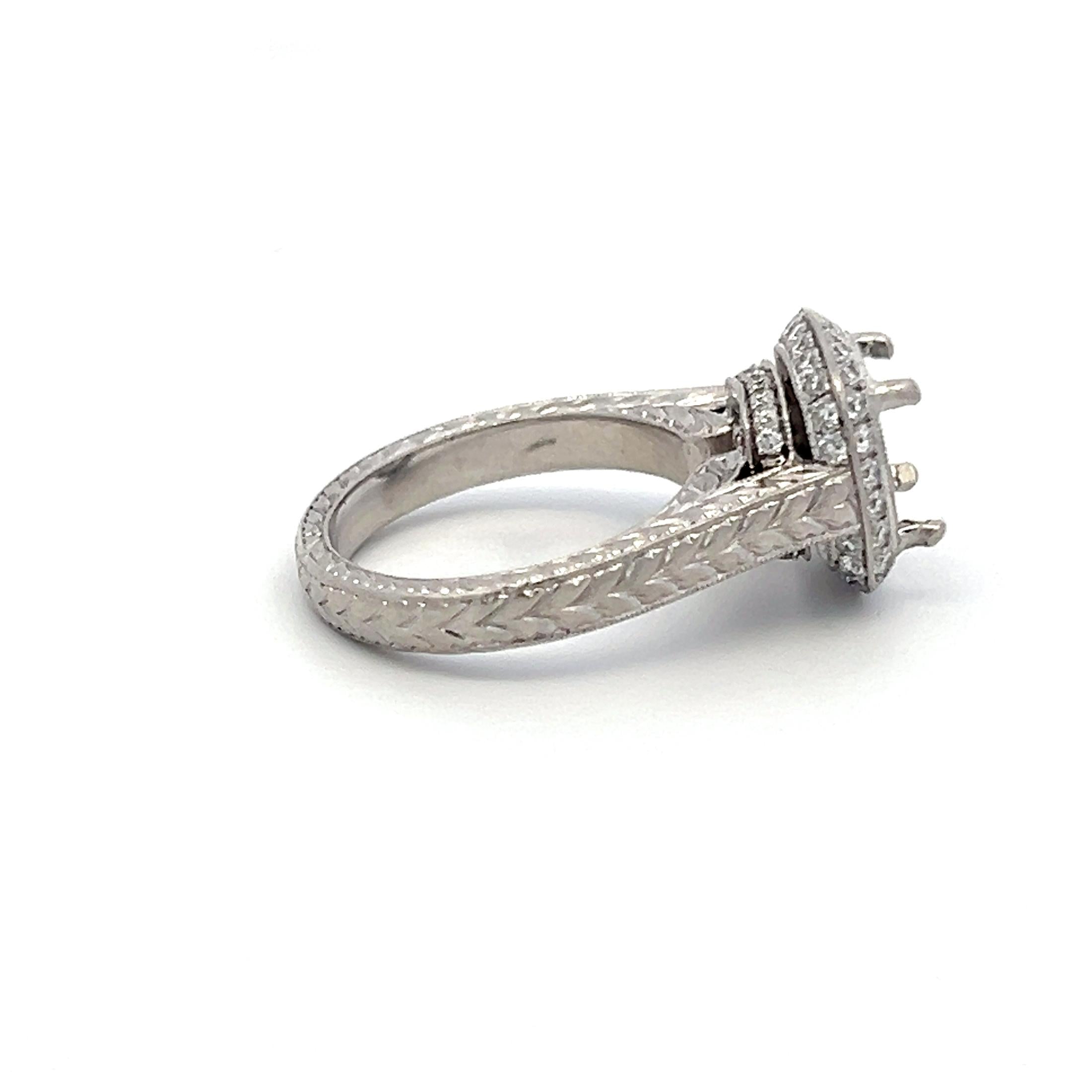 Platinum Semi Mount Ring with 0.74 Carat Round G-VS Diamonds Fits 6.75mm 1.00ct+