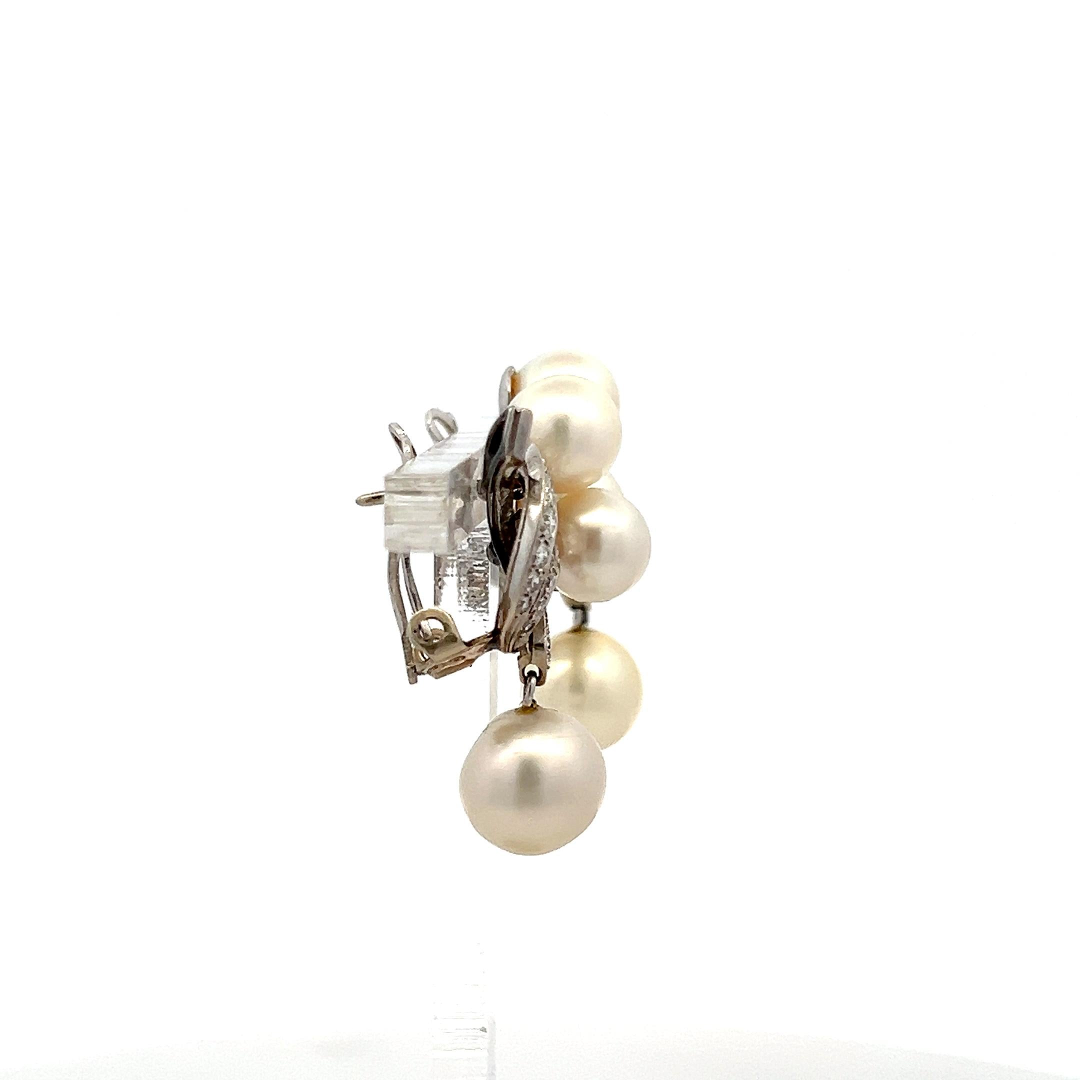 14K WG Clip-On Earrings with 0.83 Carat Round Diamonds & 7.50 - 9.00 MM Pearl