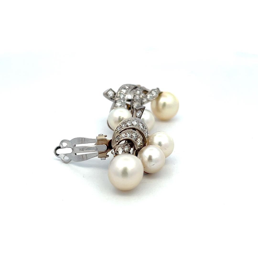 14K WG Clip-On Earrings with 0.83 Carat Round Diamonds & 7.50 - 9.00 MM Pearl