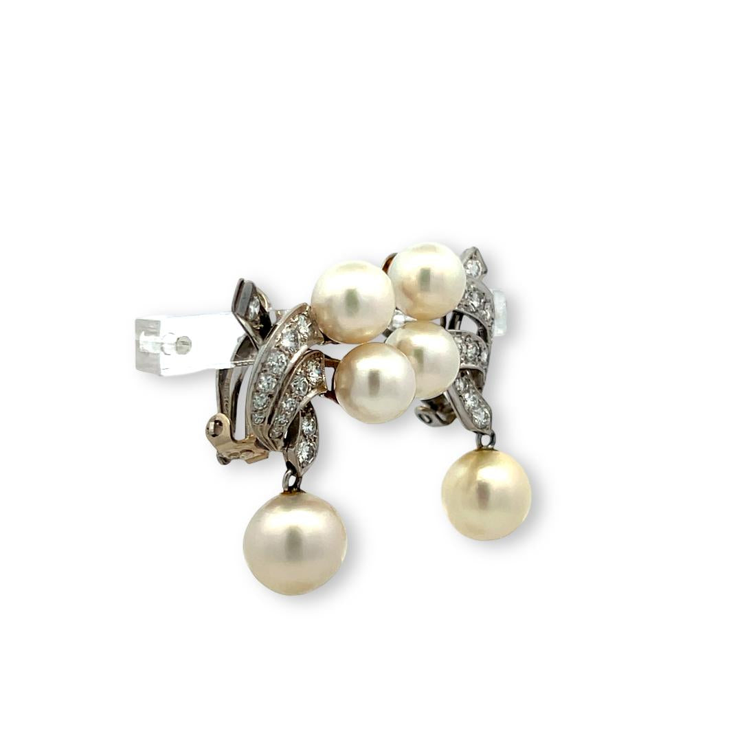 14K WG Clip-On Earrings with 0.83 Carat Round Diamonds & 7.50 - 9.00 MM Pearl