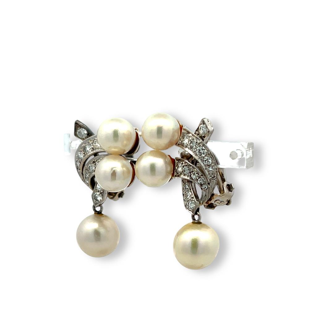 14K WG Clip-On Earrings with 0.83 Carat Round Diamonds & 7.50 - 9.00 MM Pearl