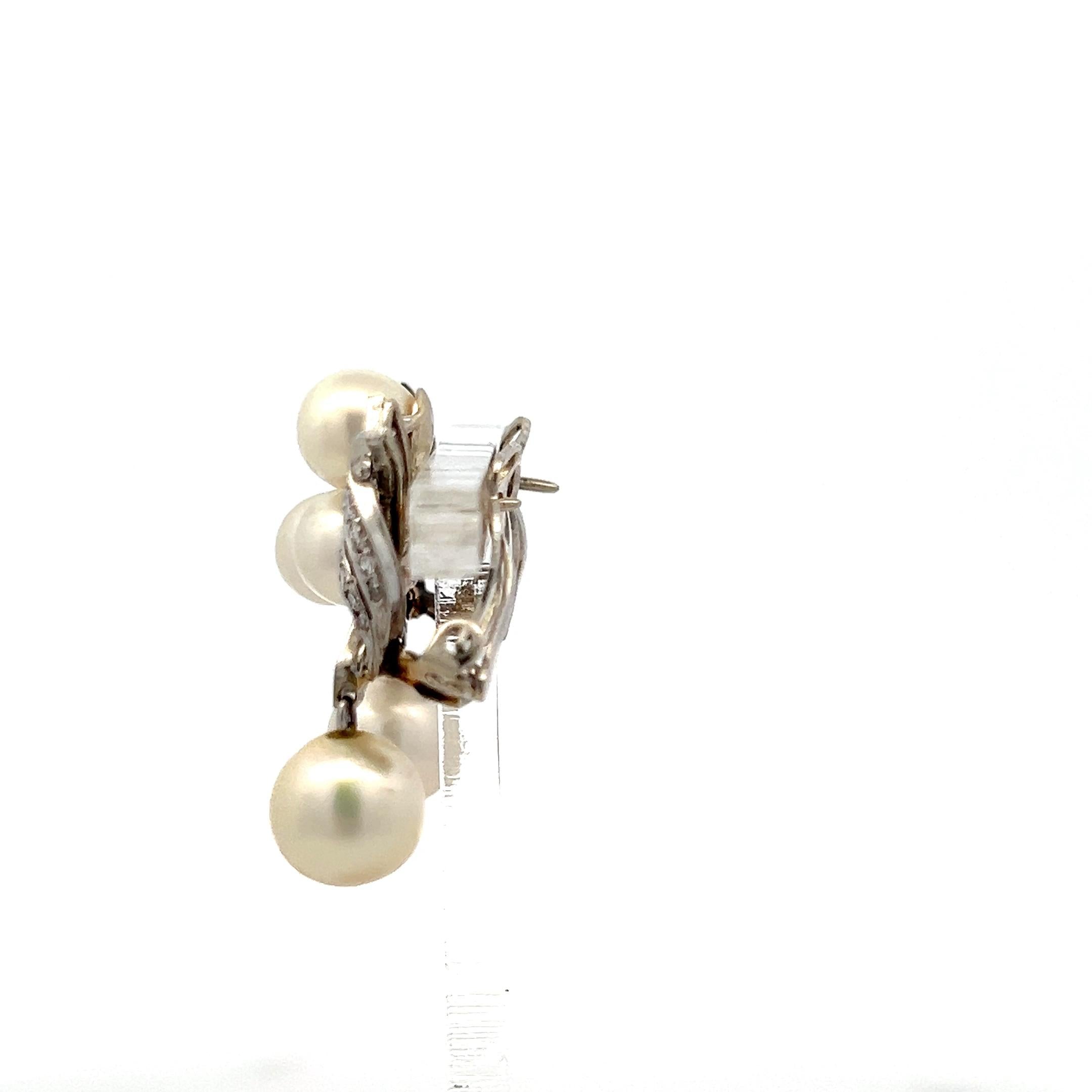 14K WG Clip-On Earrings with 0.83 Carat Round Diamonds & 7.50 - 9.00 MM Pearl