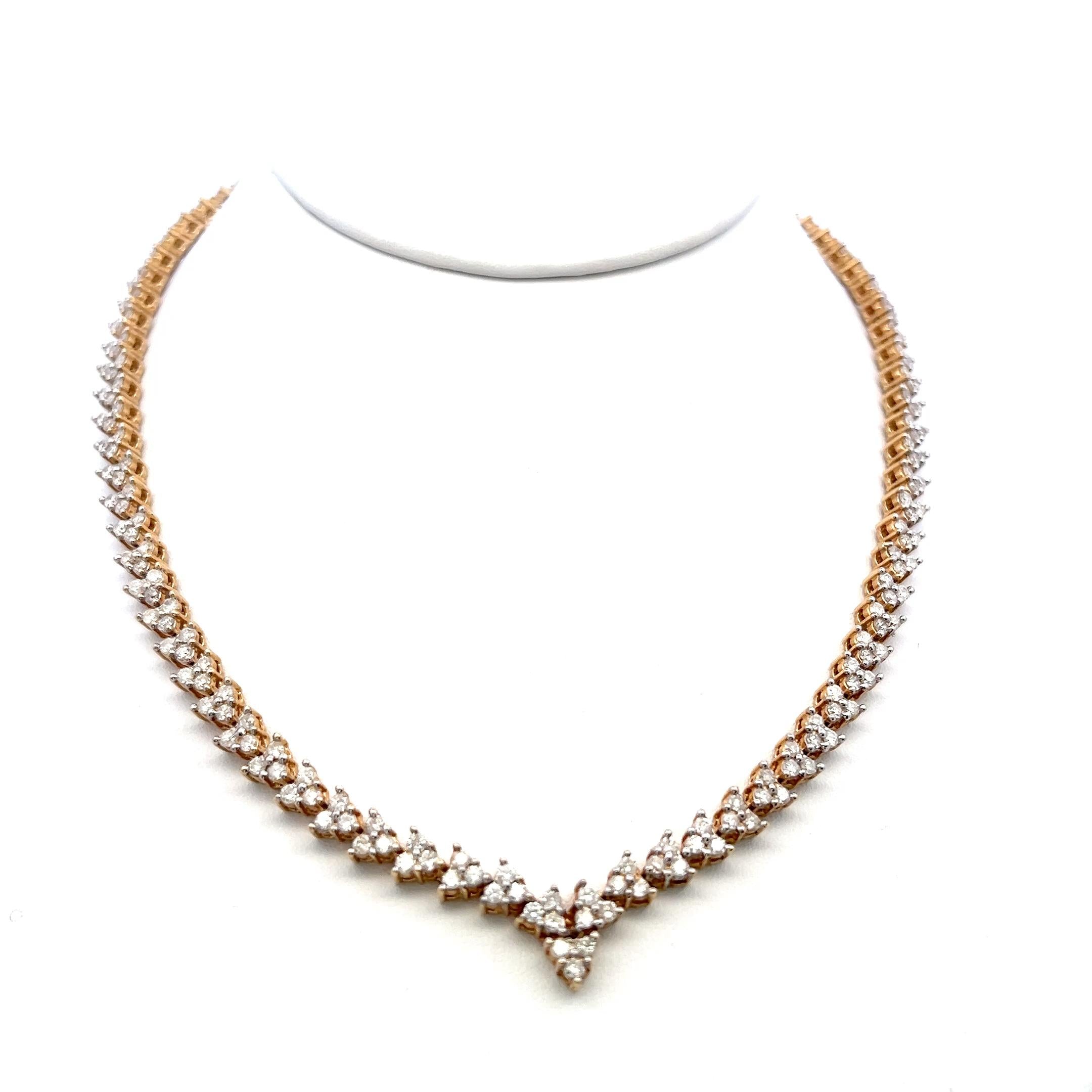 14K YG Riviera Necklace & Earrings Set with 7.3 Carat Round I-SI Diamonds