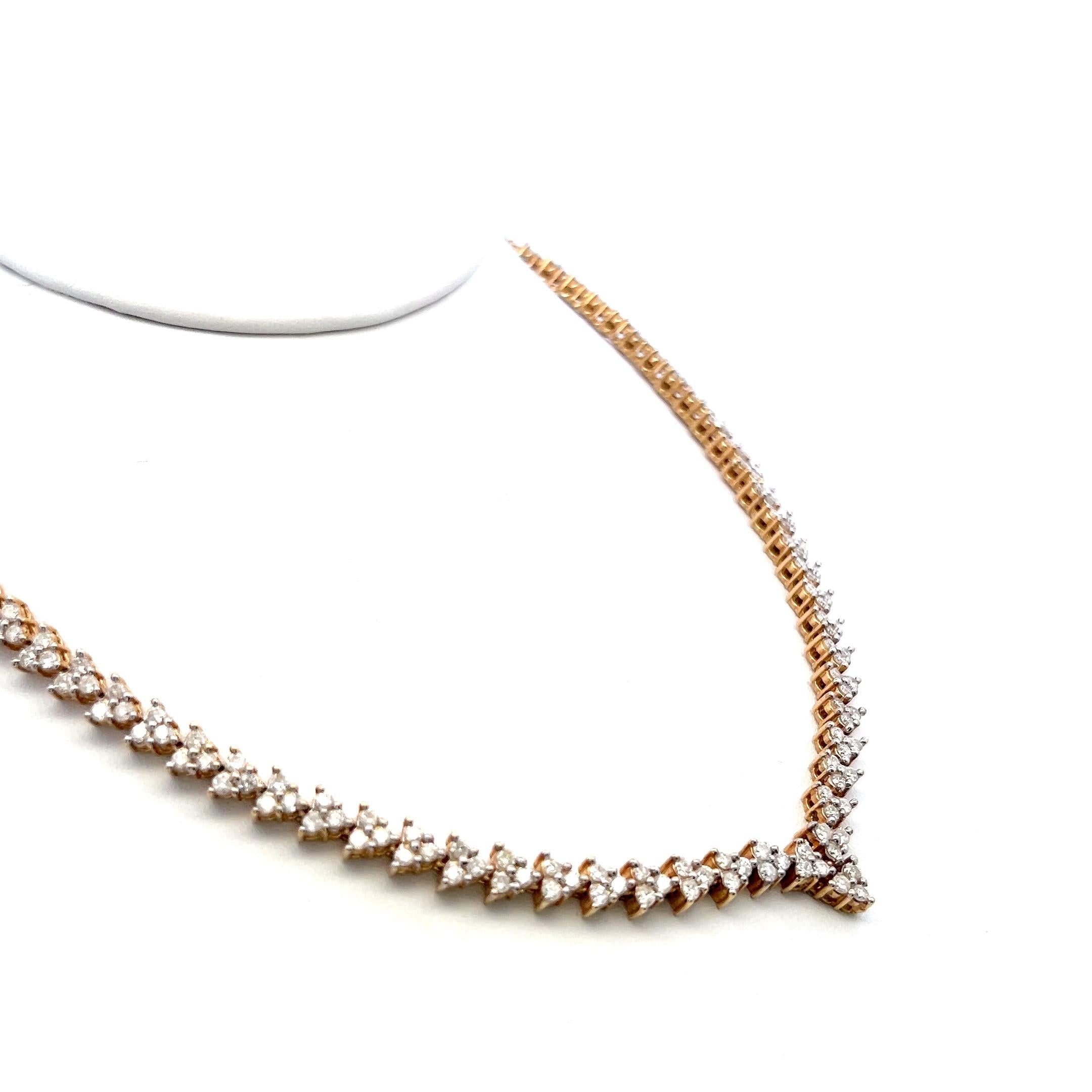 14K YG Riviera Necklace & Earrings Set with 7.3 Carat Round I-SI Diamonds