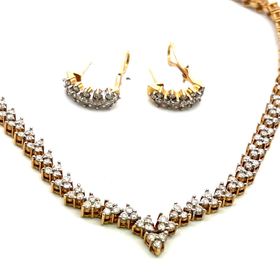 14K YG Riviera Necklace & Earrings Set with 7.3 Carat Round I-SI Diamonds