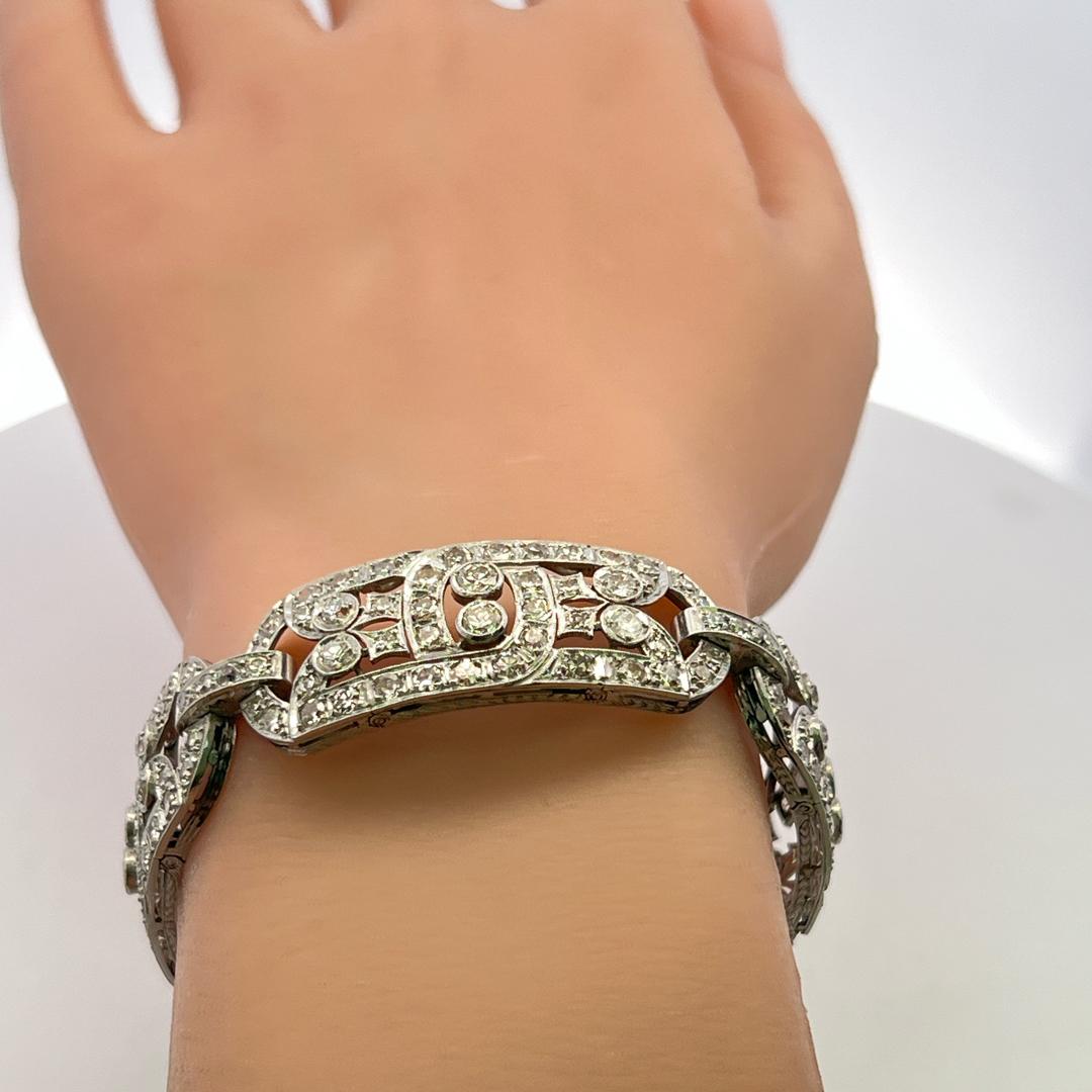 Platinum Art-Deco Link Bracelet with 10 Carat Old European Cut G-SI Diamonds