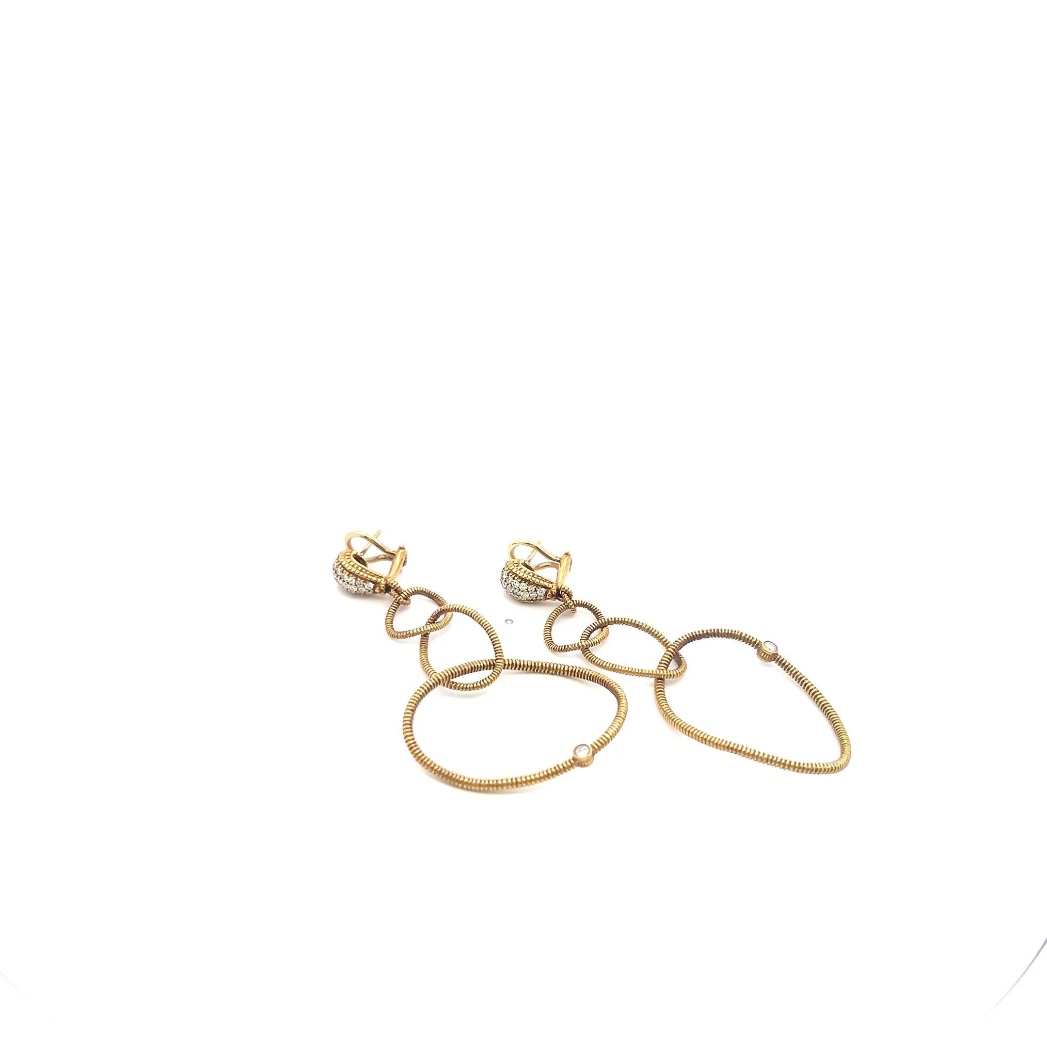 Vintage 18K YG Dangling Earrings with 0.75 Carat Round G VS Diamonds