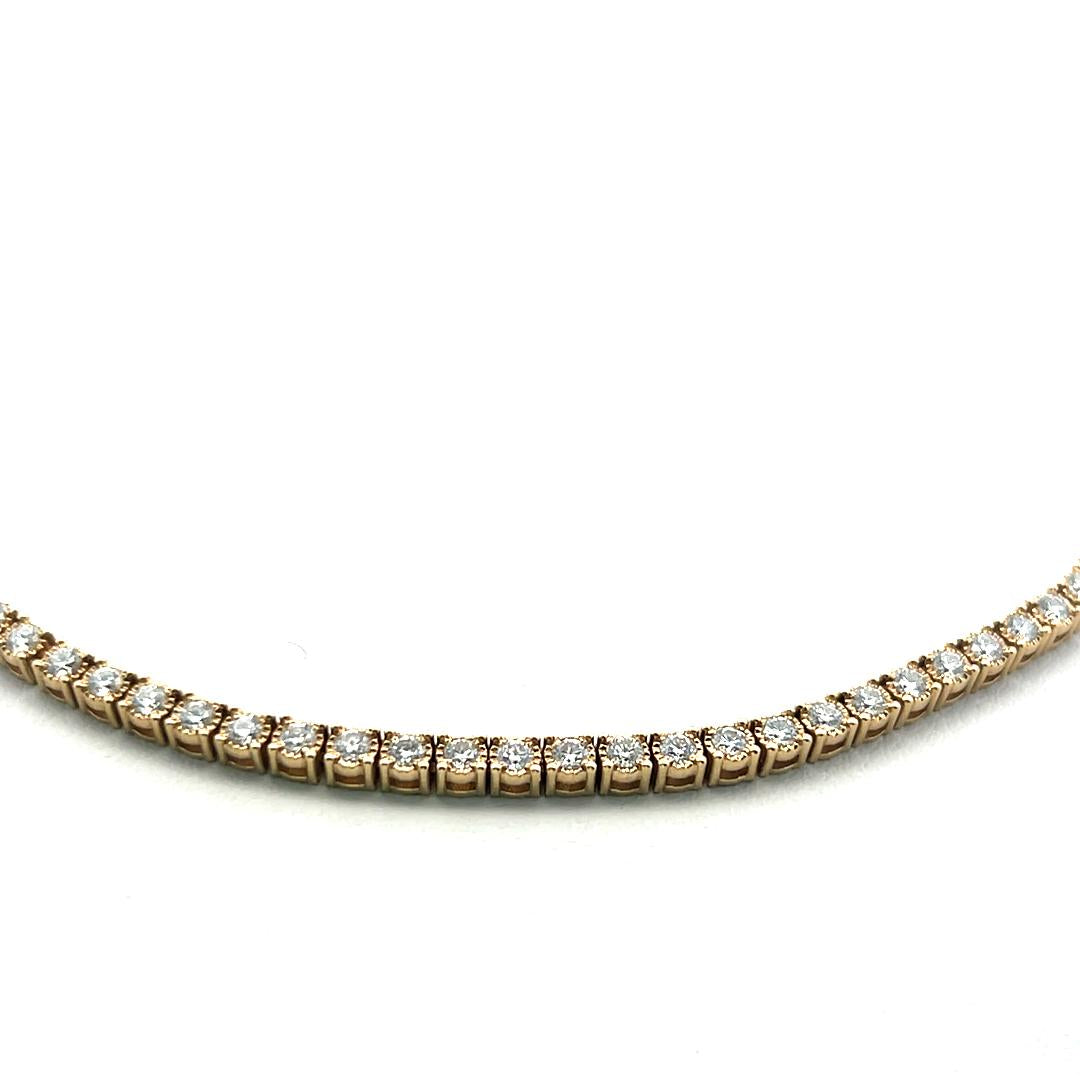 Vintage 14K Yellow Gold Tennis Necklace with 6 Carat Round I VS Diamonds