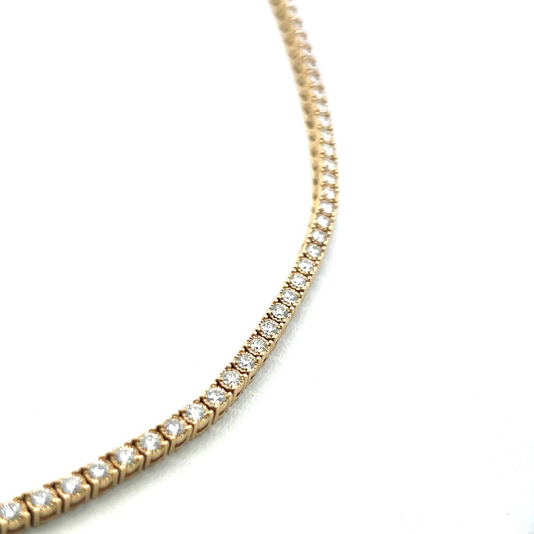 Vintage 14K Yellow Gold Tennis Necklace with 6 Carat Round I VS Diamonds