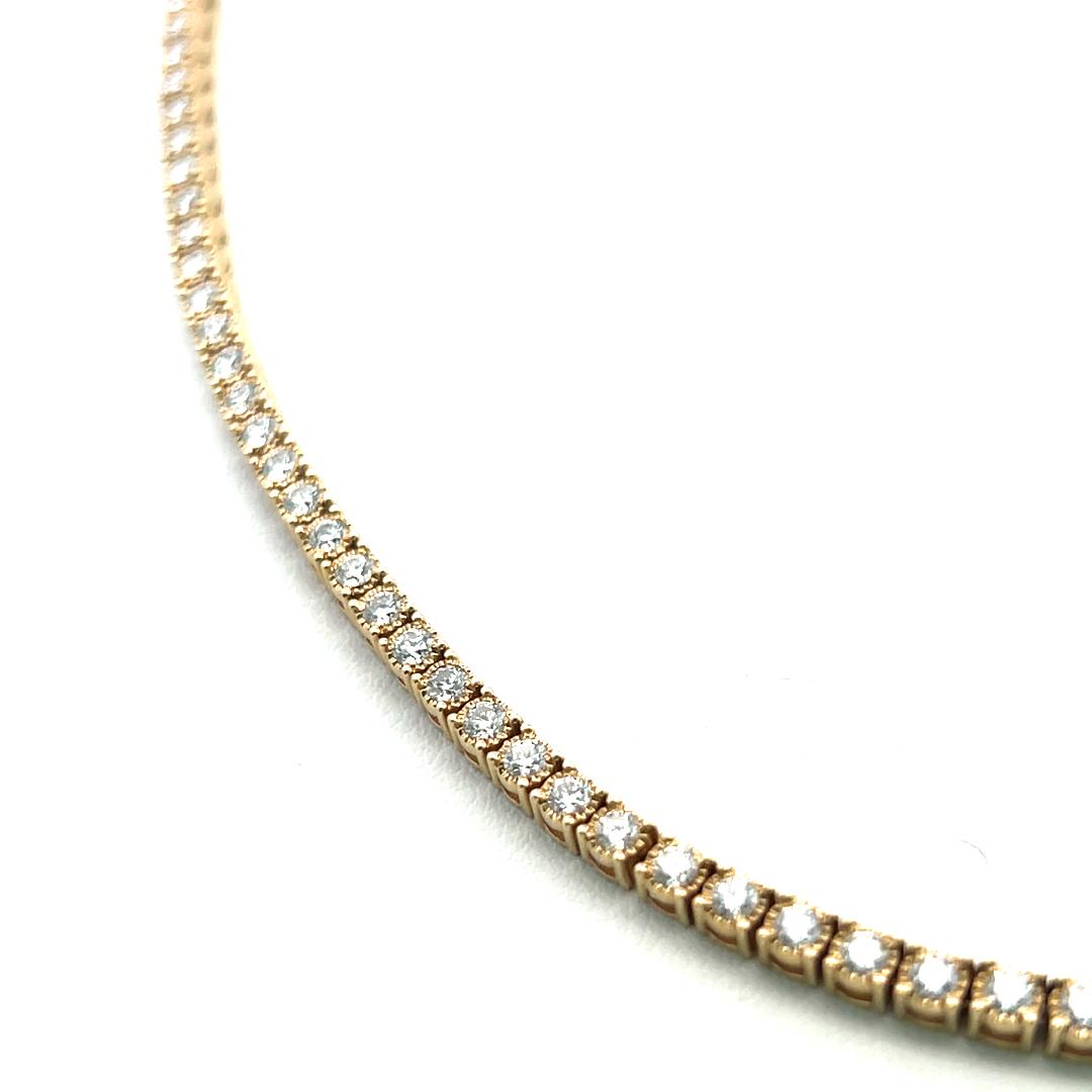 Vintage 14K Yellow Gold Tennis Necklace with 6 Carat Round I VS Diamonds