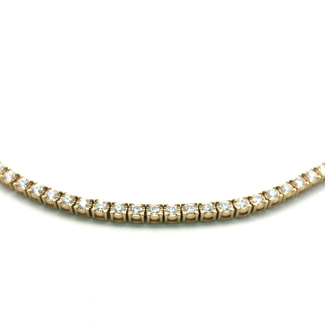 Vintage 14K Yellow Gold Tennis Necklace with 6 Carat Round I VS Diamonds