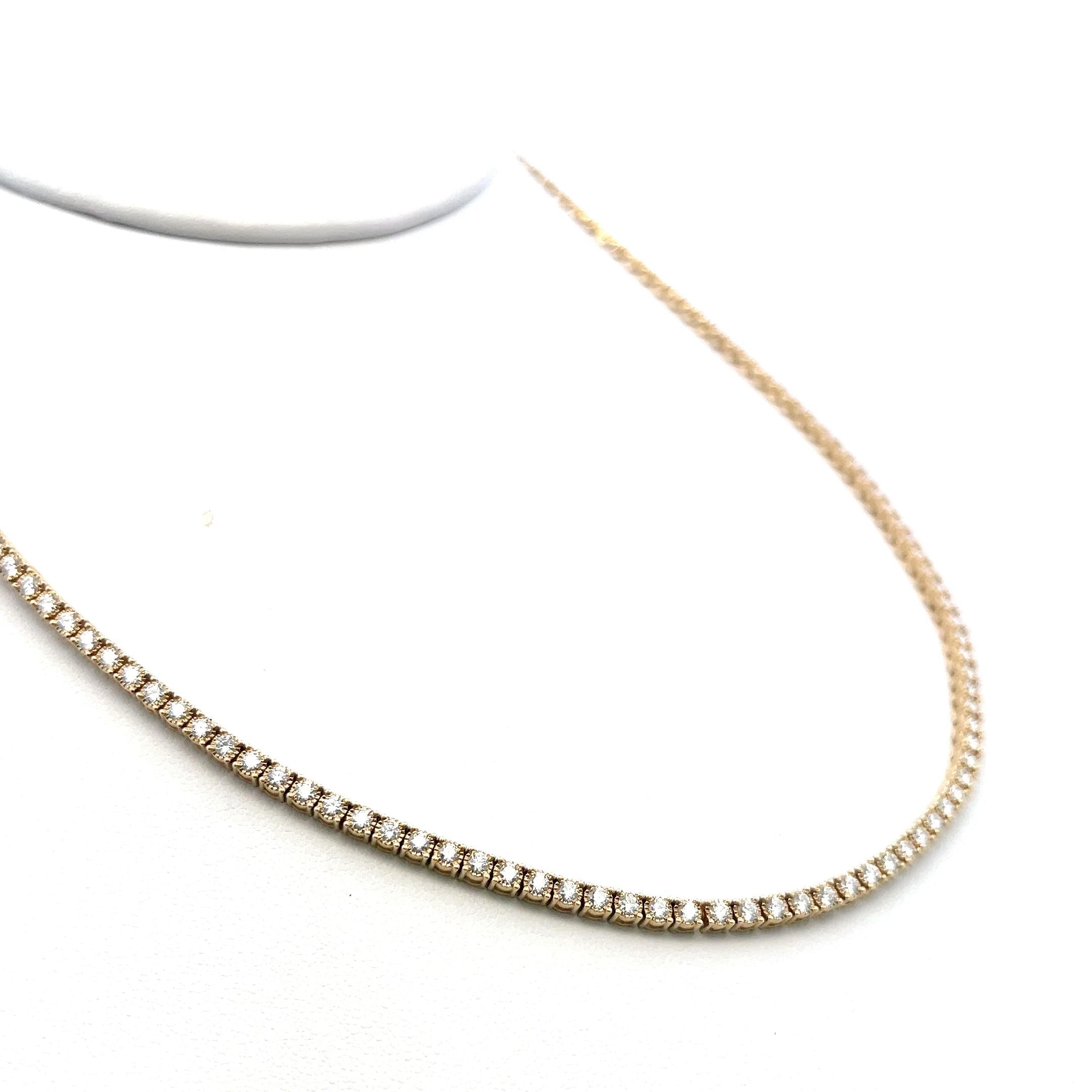 Vintage 14K Yellow Gold Tennis Necklace with 6 Carat Round I VS Diamonds