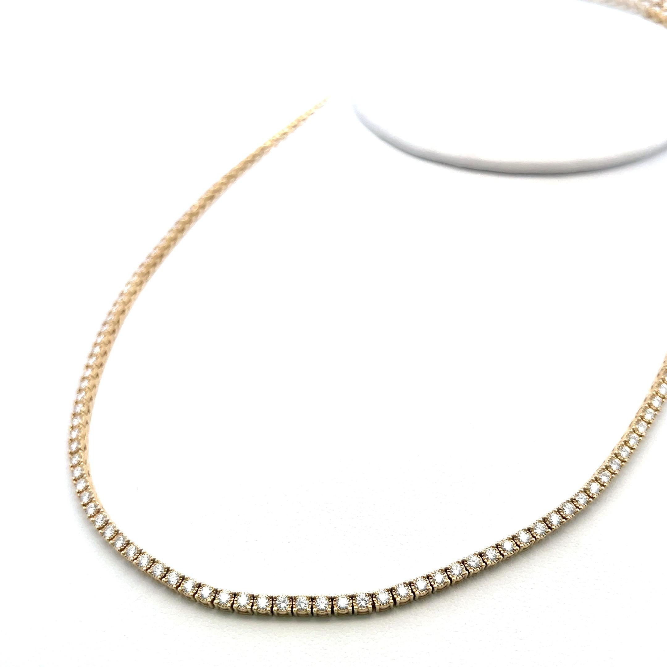 Vintage 14K Yellow Gold Tennis Necklace with 6 Carat Round I VS Diamonds