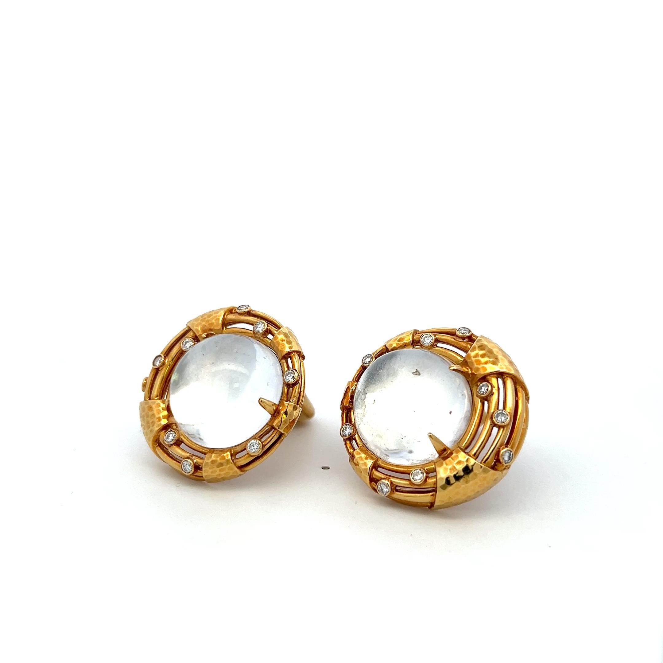 Andrew Clunn 18K YG Clip On Earrings with 1 Ct Round F VS Diamonds 21 MM Crystal