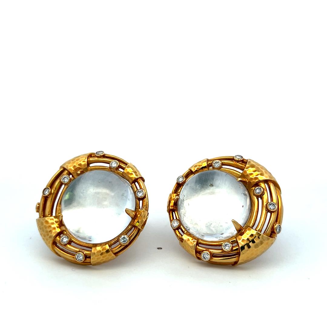 Andrew Clunn 18K YG Clip On Earrings with 1 Ct Round F VS Diamonds 21 MM Crystal
