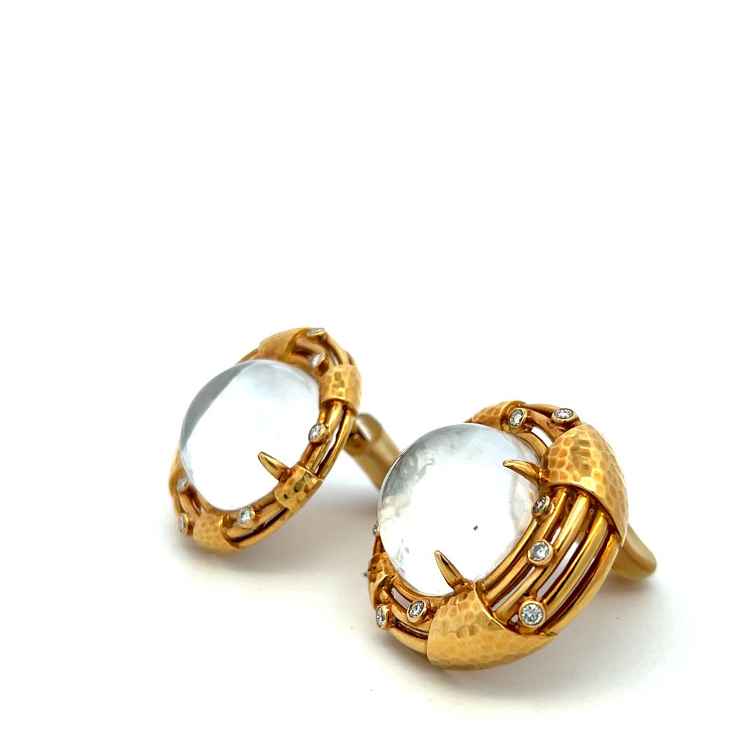 Andrew Clunn 18K YG Clip On Earrings with 1 Ct Round F VS Diamonds 21 MM Crystal