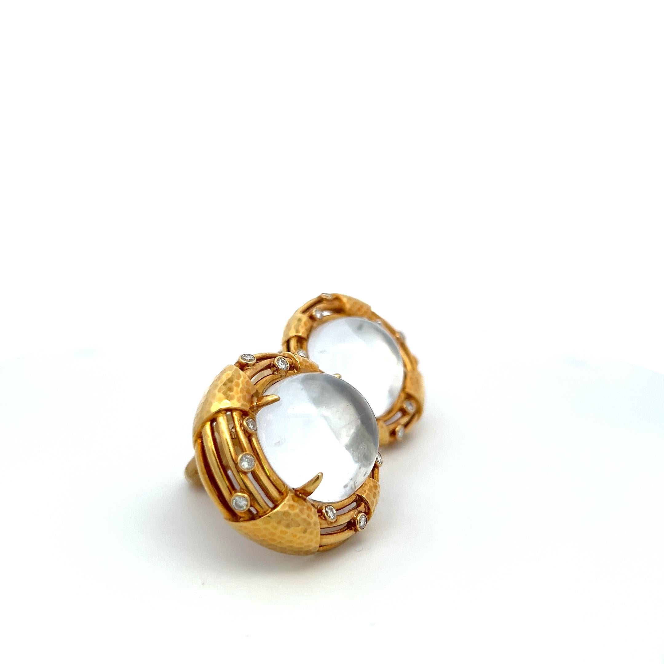 Andrew Clunn 18K YG Clip On Earrings with 1 Ct Round F VS Diamonds 21 MM Crystal