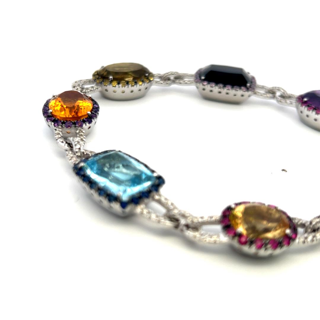 3.10 Ct Diamonds 18K White Gold Collar Necklace Quartz Blue Topaz Amethyst