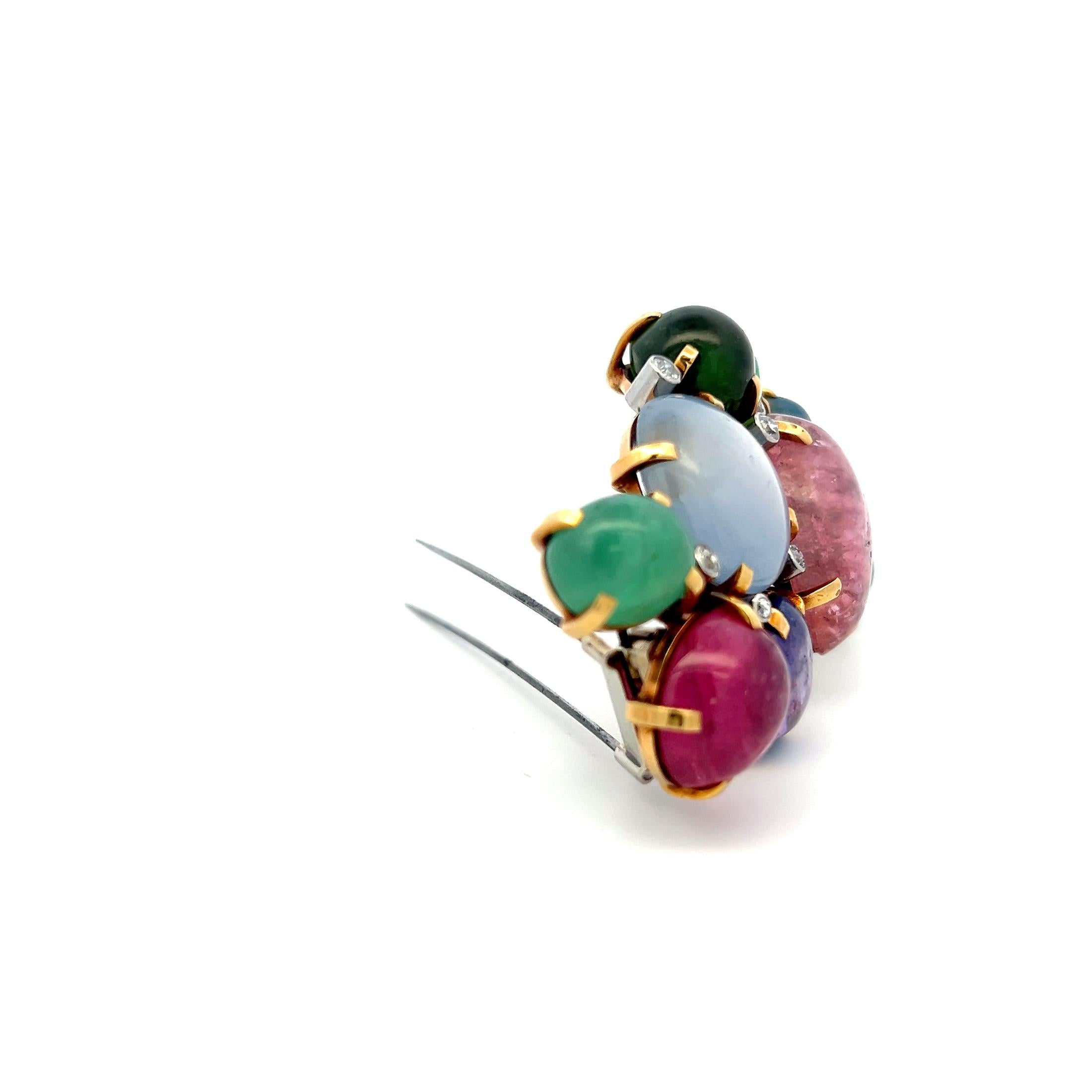Seaman Schepps 18K YG Pin Brooch with 0.45 Ct Round F VS Diamonds and Multi-Gems