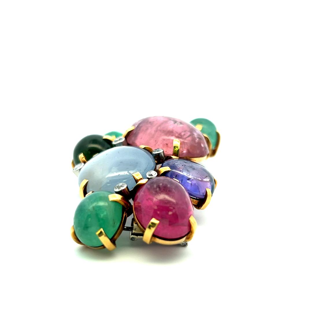 Seaman Schepps 18K YG Pin Brooch with 0.45 Ct Round F VS Diamonds and Multi-Gems