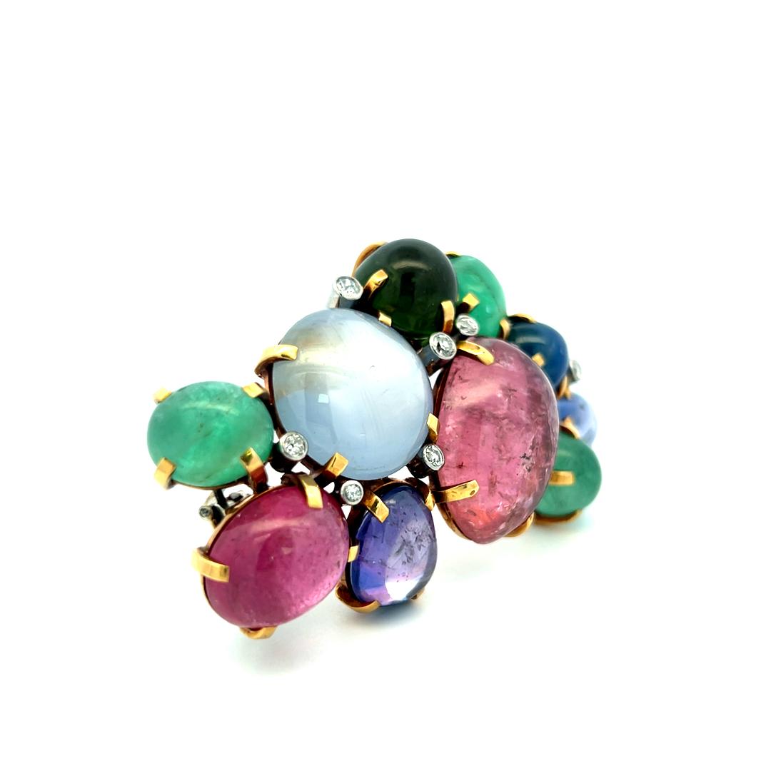 Seaman Schepps 18K YG Pin Brooch with 0.45 Ct Round F VS Diamonds and Multi-Gems