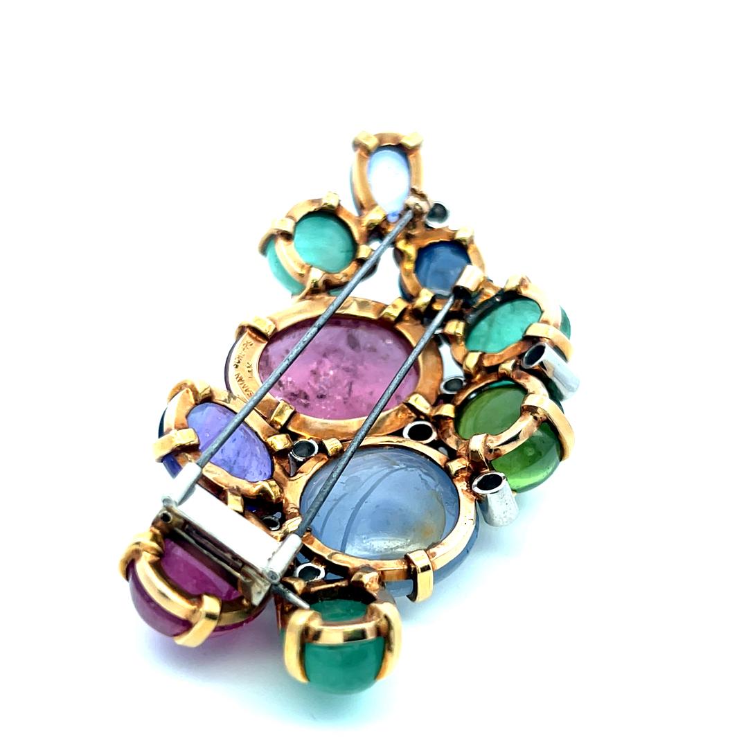 Seaman Schepps 18K YG Pin Brooch with 0.45 Ct Round F VS Diamonds and Multi-Gems