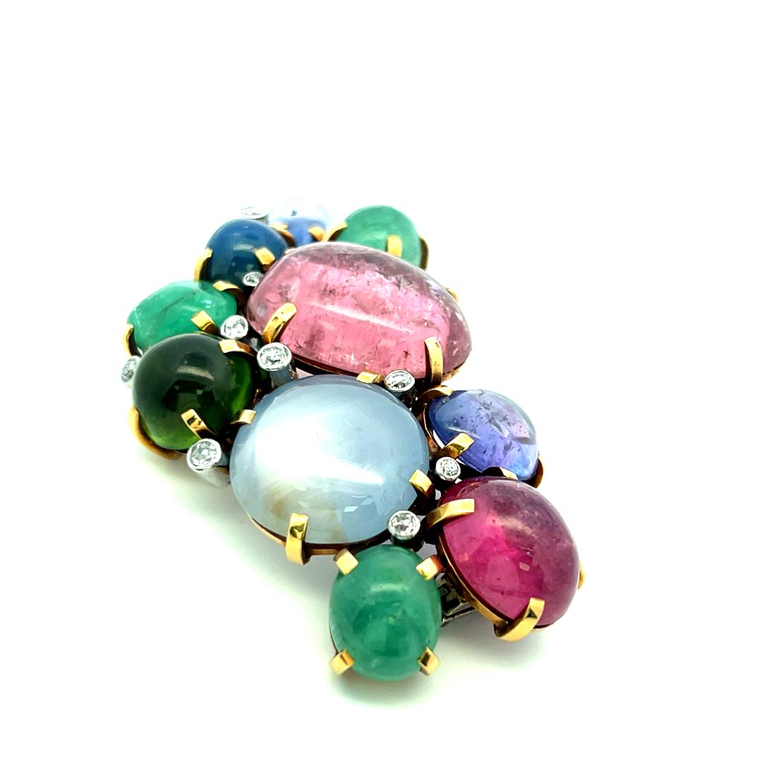 Seaman Schepps 18K YG Pin Brooch with 0.45 Ct Round F VS Diamonds and Multi-Gems