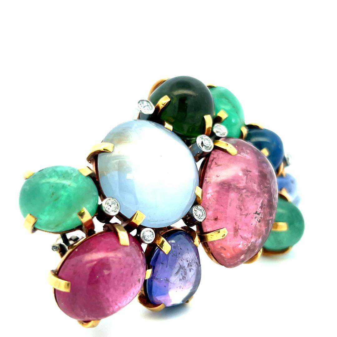 Seaman Schepps 18K YG Pin Brooch with 0.45 Ct Round F VS Diamonds and Multi-Gems