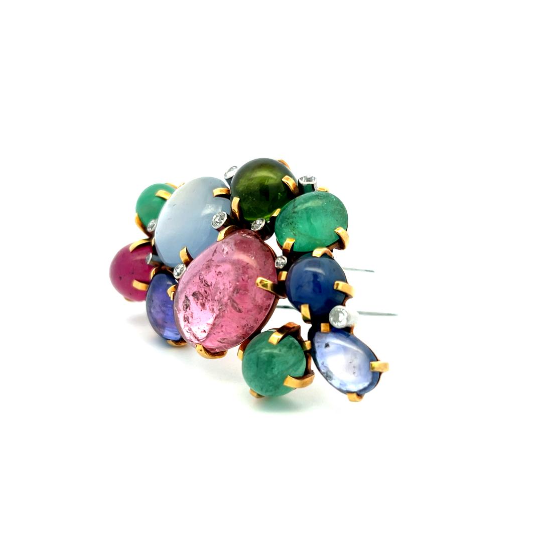 Seaman Schepps 18K YG Pin Brooch with 0.45 Ct Round F VS Diamonds and Multi-Gems