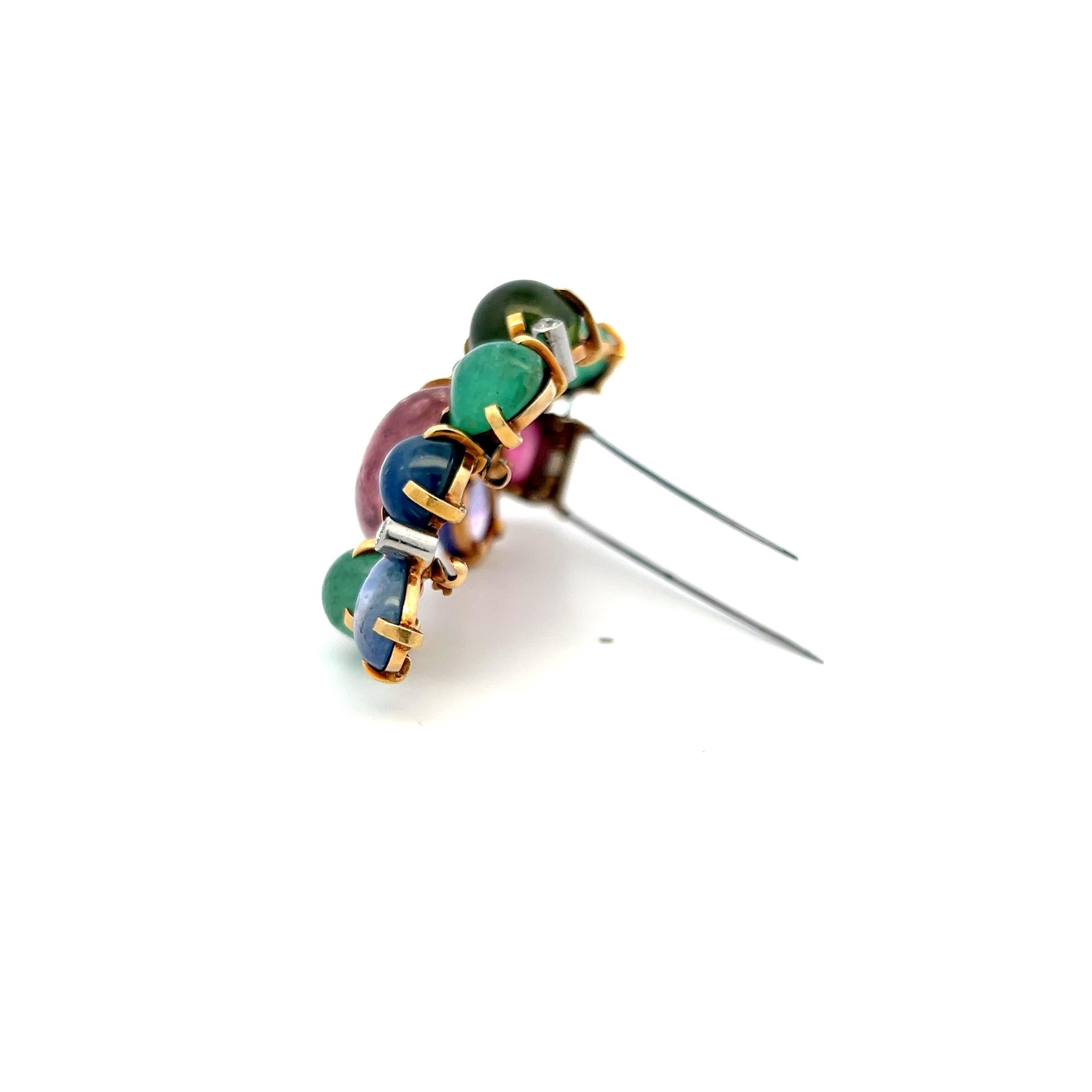 Seaman Schepps 18K YG Pin Brooch with 0.45 Ct Round F VS Diamonds and Multi-Gems