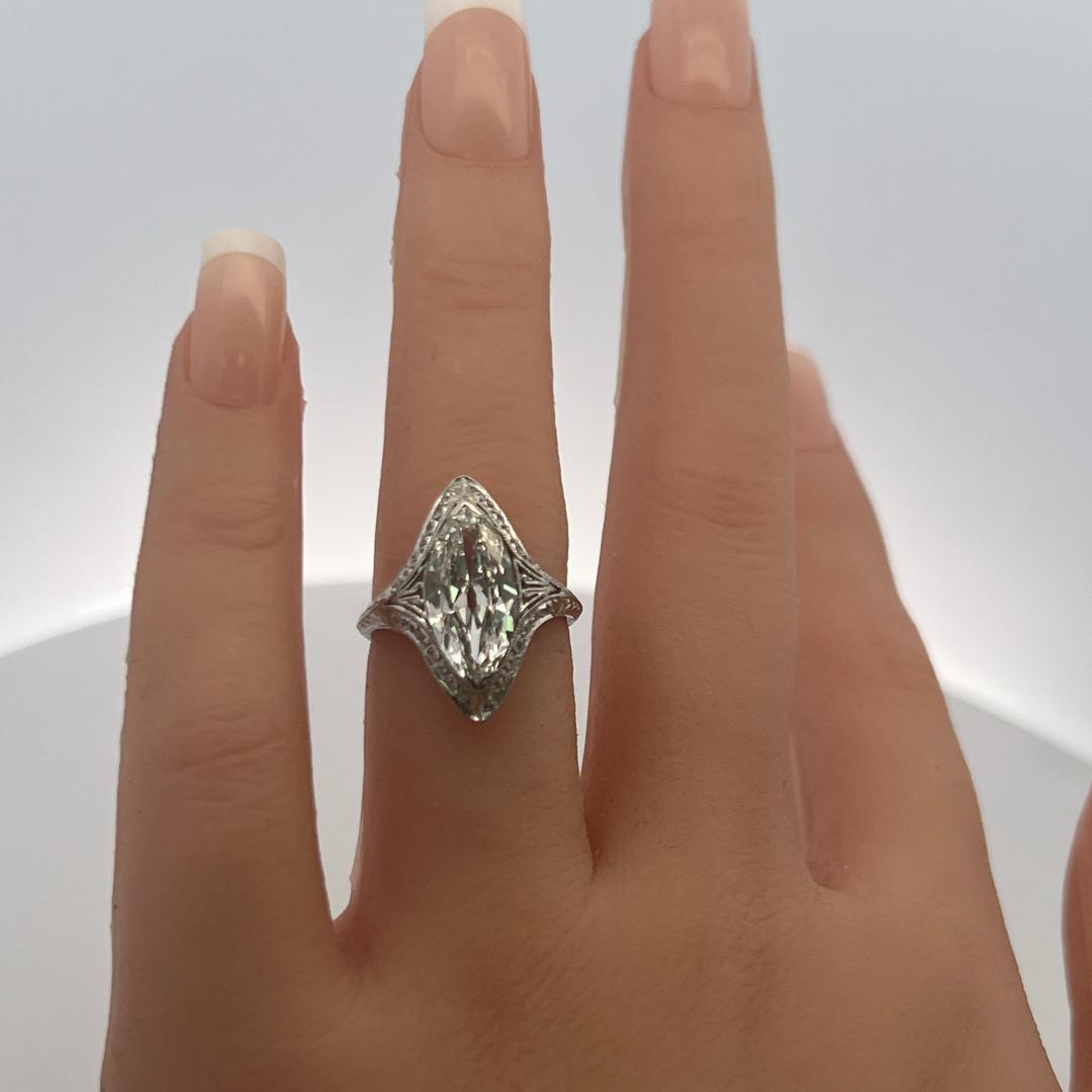 Vintage Platinum Engagement Ring with 2.76 Carat Marquise & Circular Diamonds