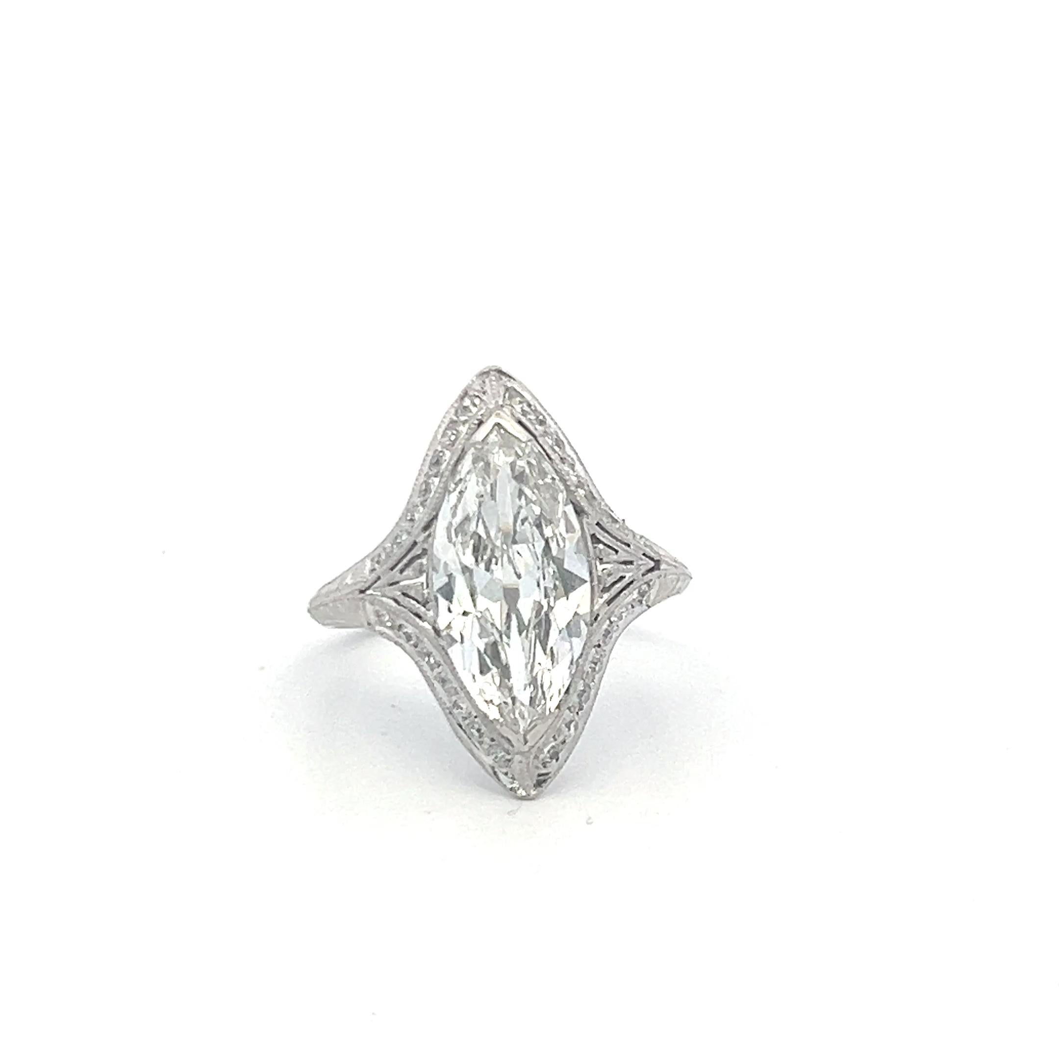 Vintage Platinum Engagement Ring with 2.76 Carat Marquise & Circular Diamonds