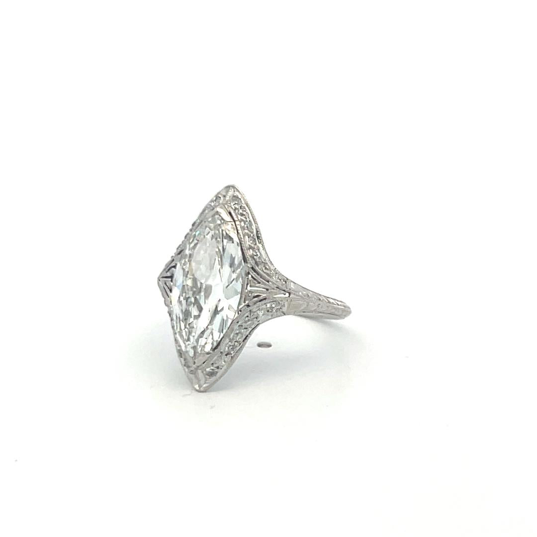 Vintage Platinum Engagement Ring with 2.76 Carat Marquise & Circular Diamonds