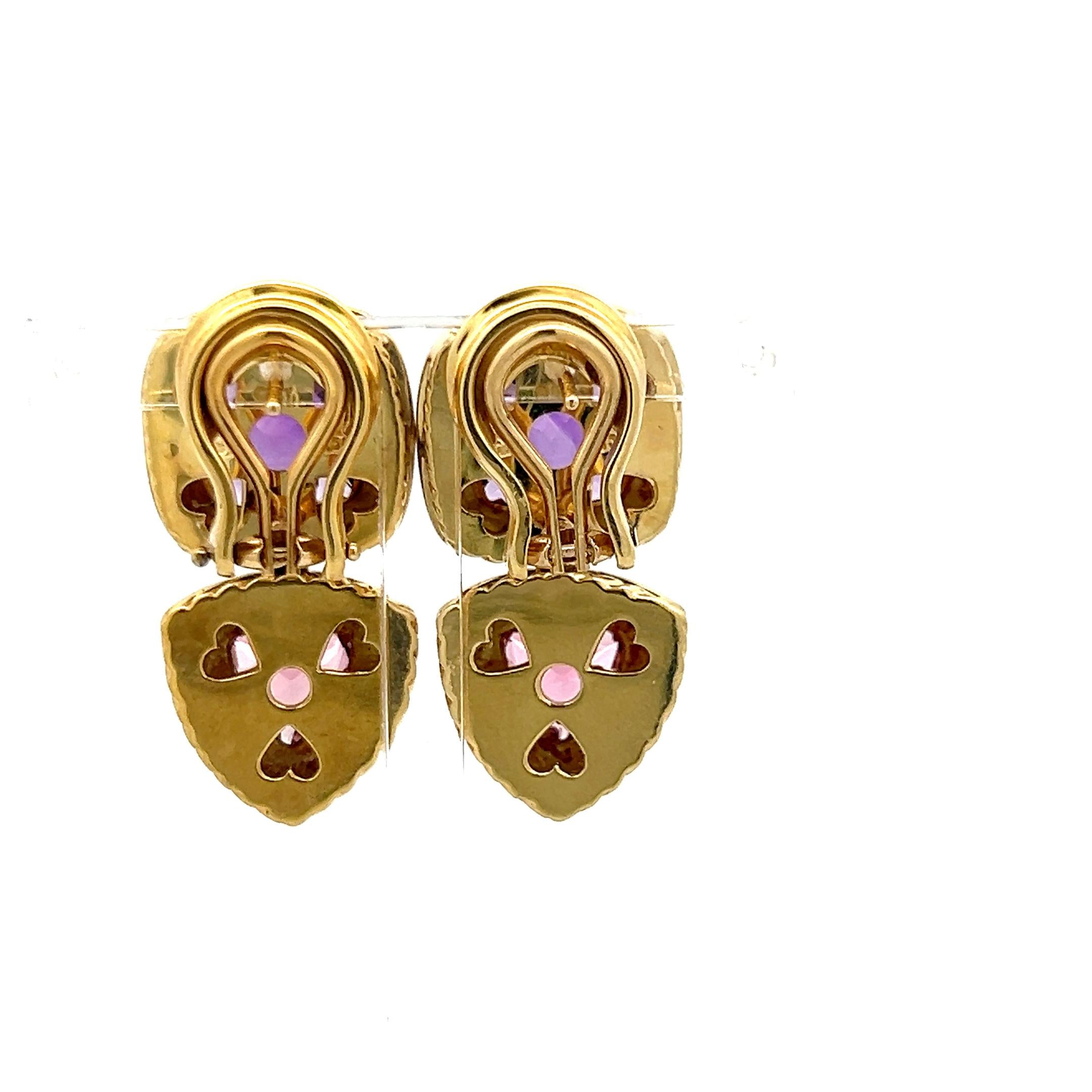 David Yurman 18K YG Drop Earrings 1.2ct Diamond 16.5ct Amethyst 4.3ct Tourmaline