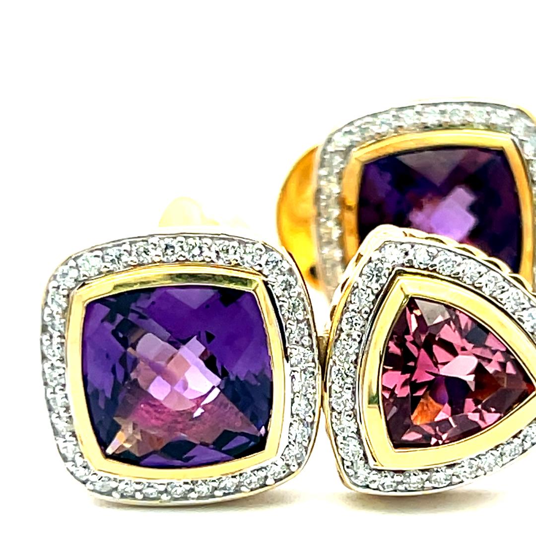David Yurman 18K YG Drop Earrings 1.2ct Diamond 16.5ct Amethyst 4.3ct Tourmaline