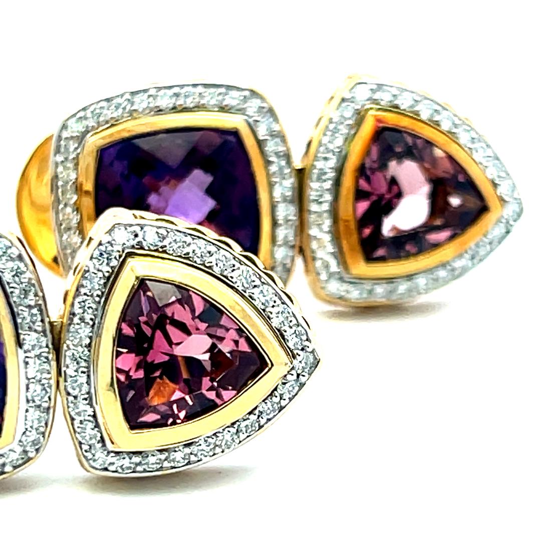 David Yurman 18K YG Drop Earrings 1.2ct Diamond 16.5ct Amethyst 4.3ct Tourmaline
