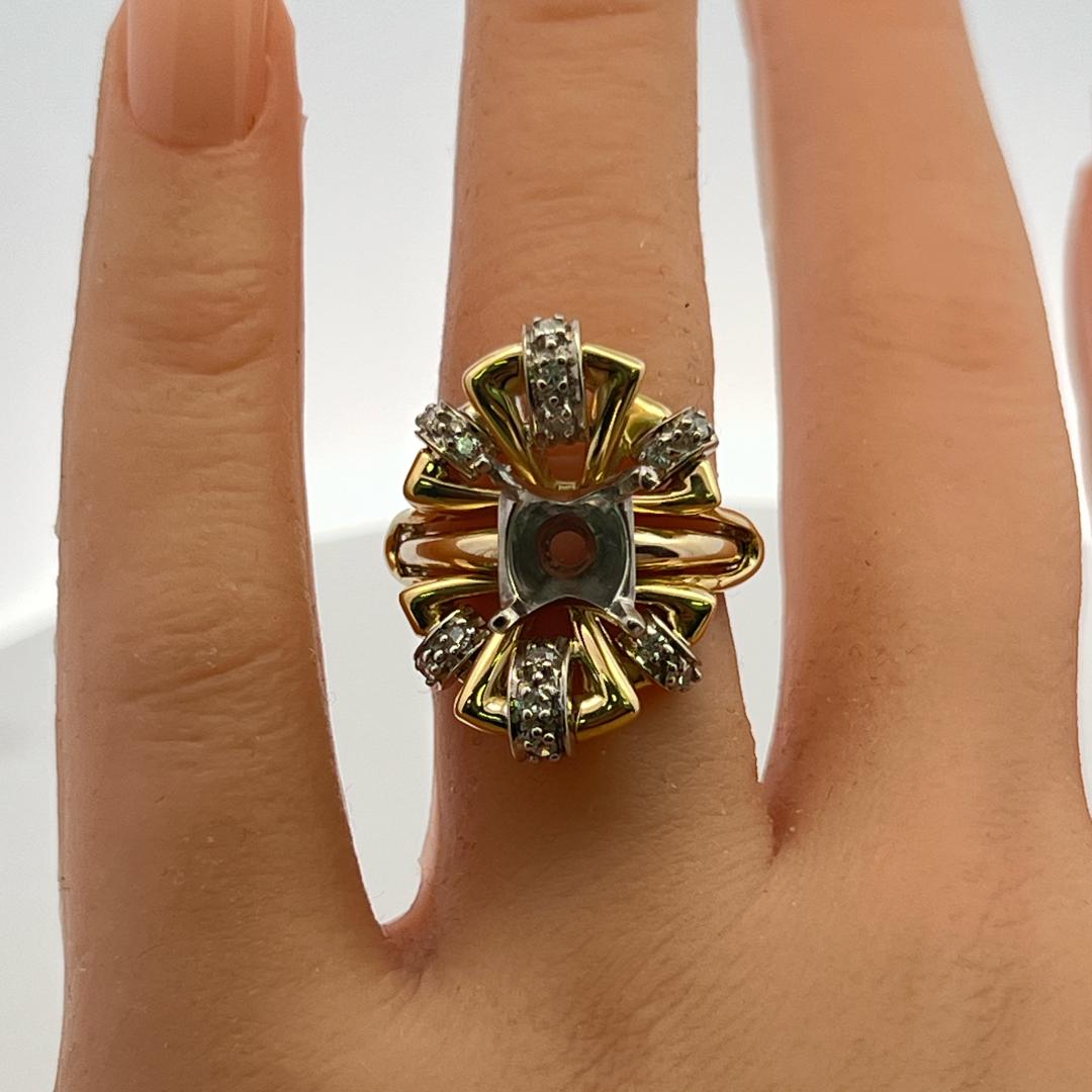 18K YG & 14K YG Semi Mount Ring with 0.19 Carat Round J-SI  Diamonds Fits 4ct +