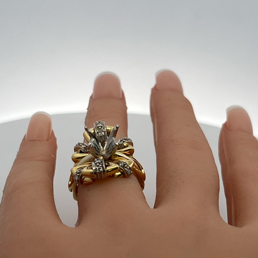 18K YG & 14K YG Semi Mount Ring with 0.19 Carat Round J-SI  Diamonds Fits 4ct +