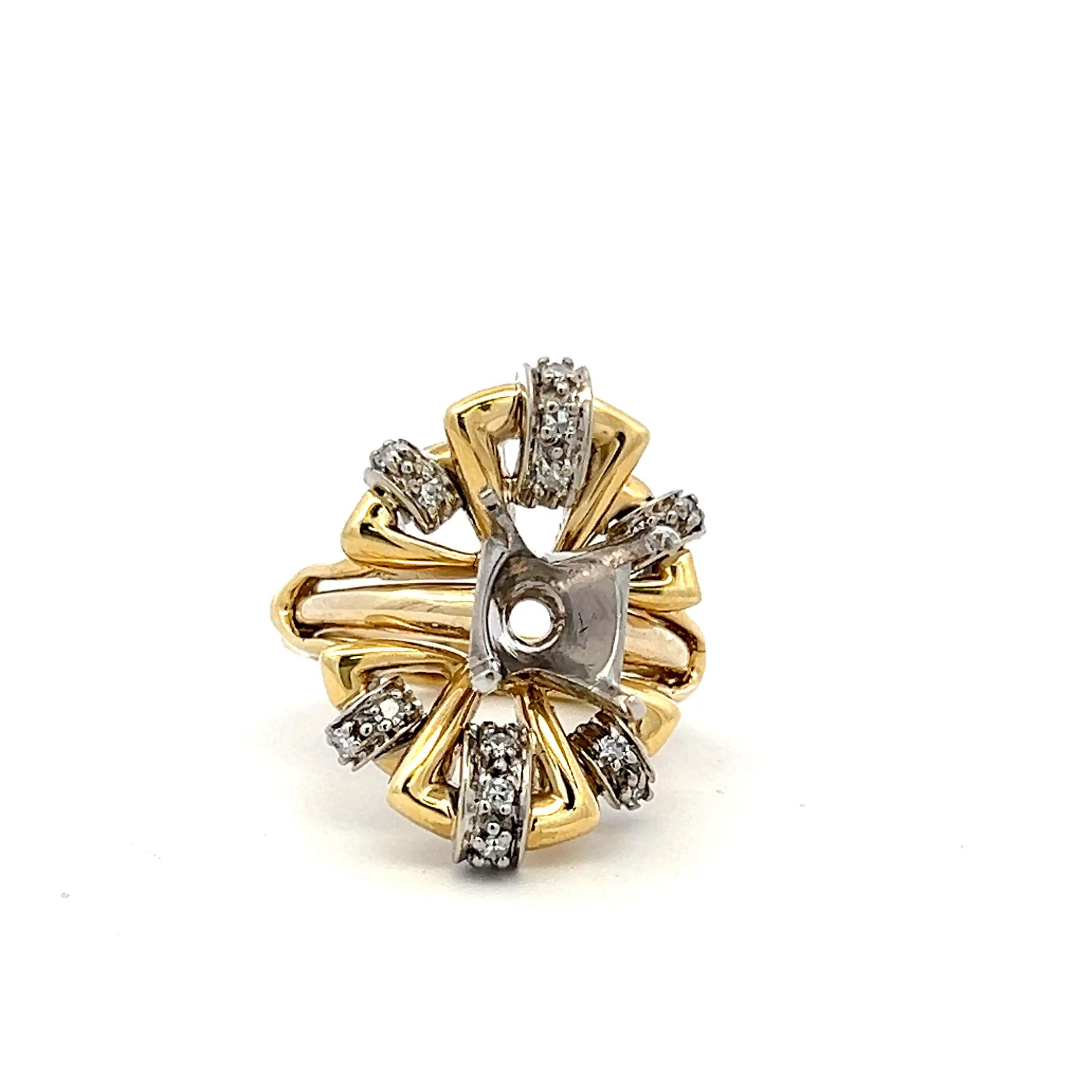 18K YG & 14K YG Semi Mount Ring with 0.19 Carat Round J-SI  Diamonds Fits 4ct +