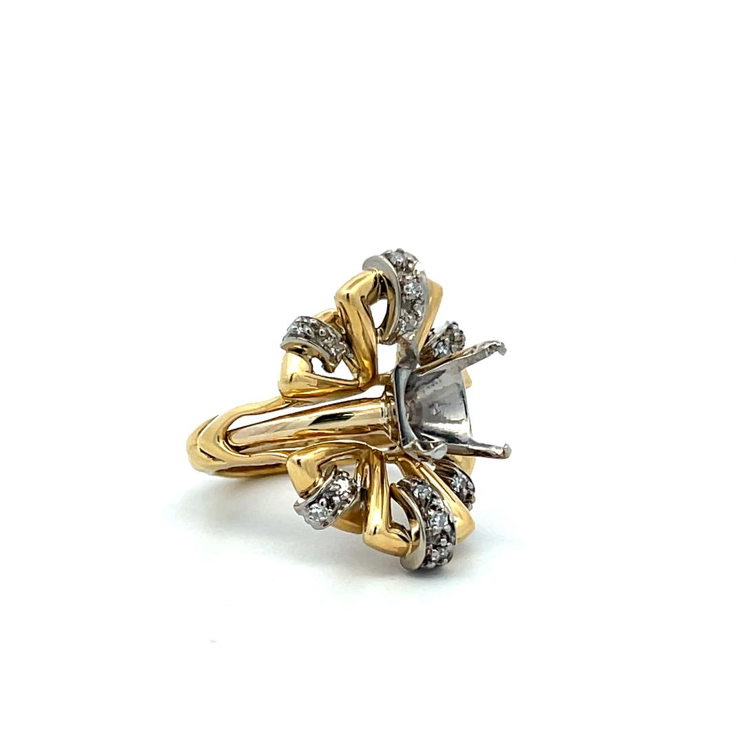 18K YG & 14K YG Semi Mount Ring with 0.19 Carat Round J-SI  Diamonds Fits 4ct +