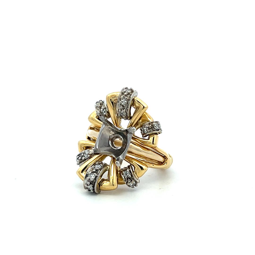 18K YG & 14K YG Semi Mount Ring with 0.19 Carat Round J-SI  Diamonds Fits 4ct +