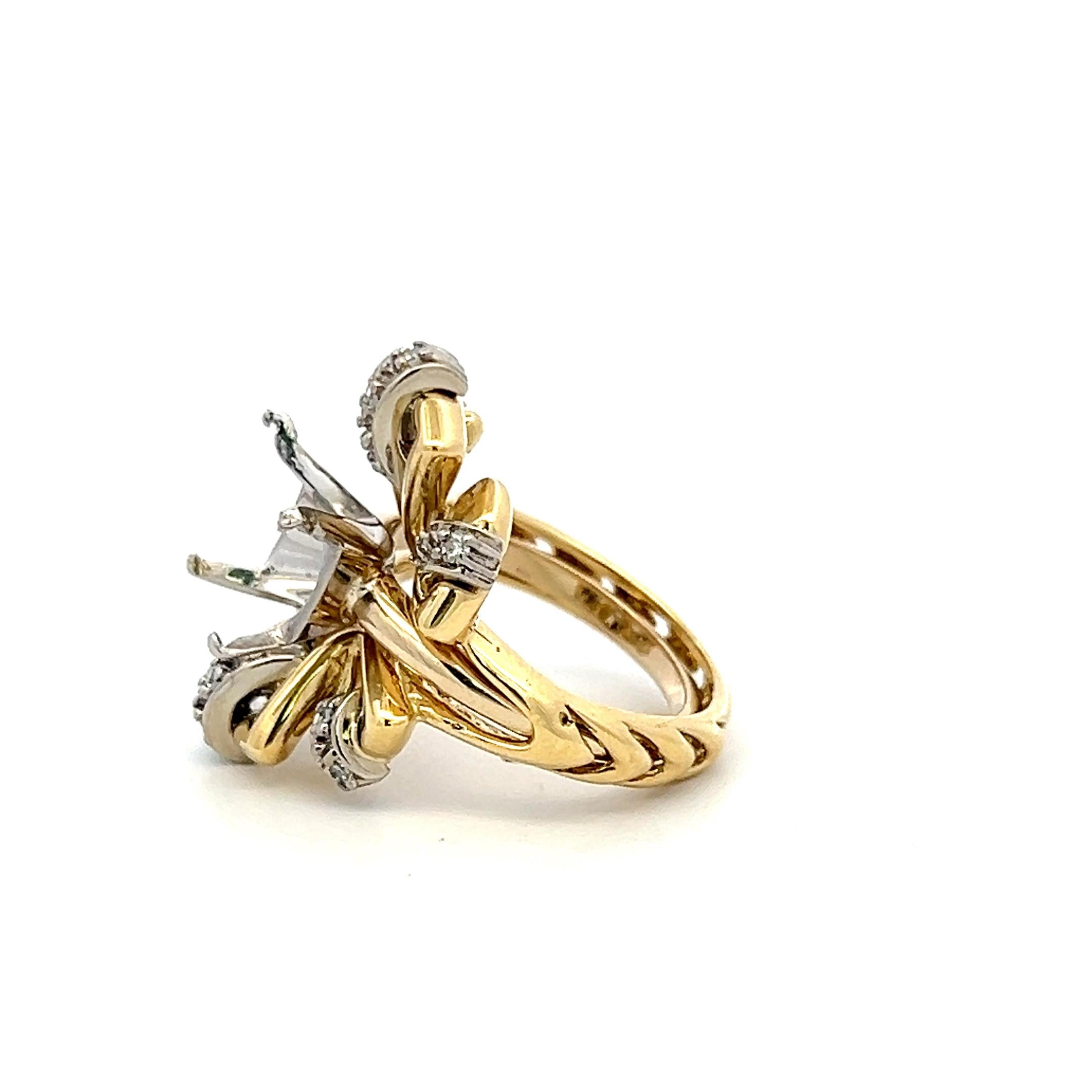 18K YG & 14K YG Semi Mount Ring with 0.19 Carat Round J-SI  Diamonds Fits 4ct +