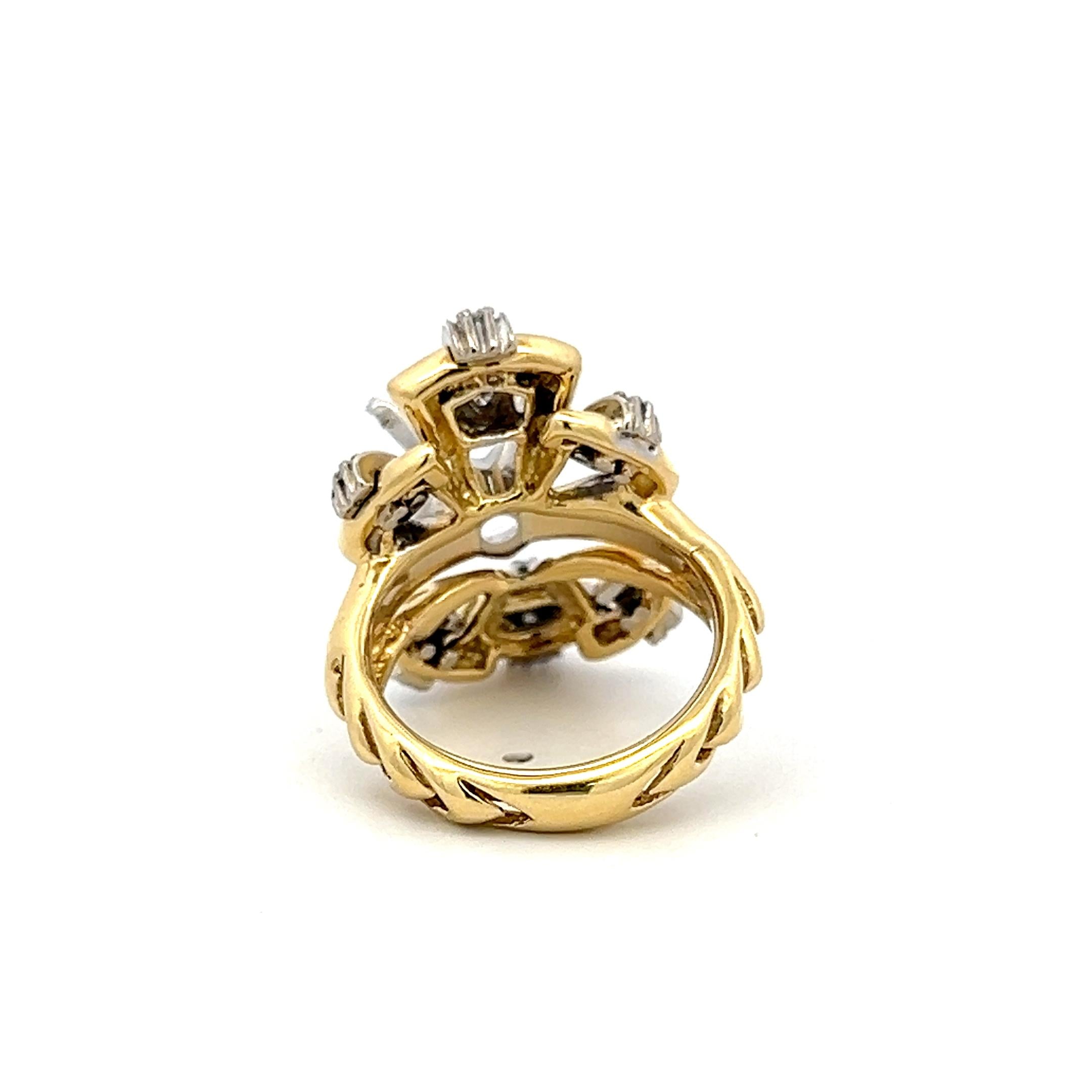18K YG & 14K YG Semi Mount Ring with 0.19 Carat Round J-SI  Diamonds Fits 4ct +