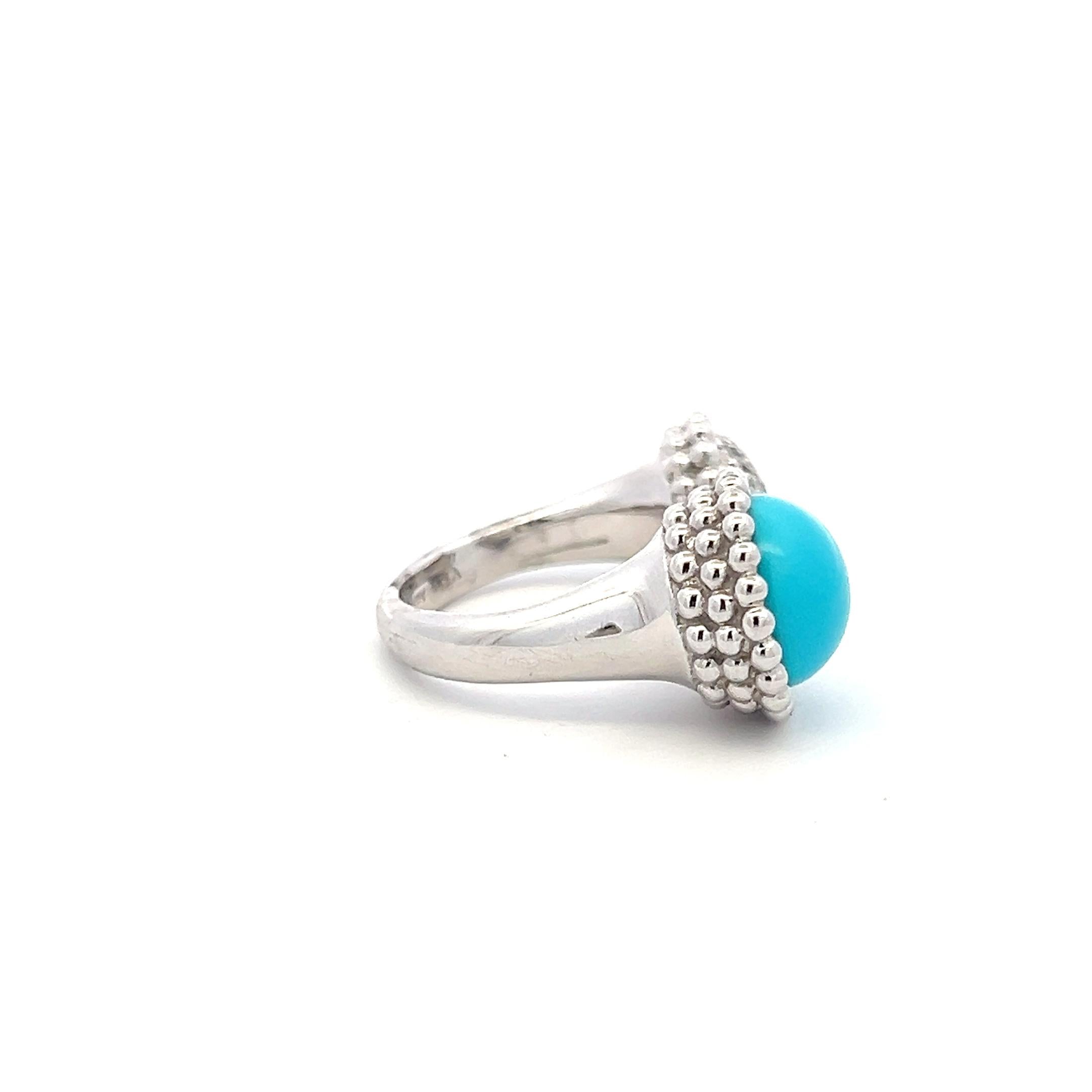 Van Cleef & Arpels 18K WG Cocktail Ring 0.35ct Round Diamond Turquoise Size 5.75
