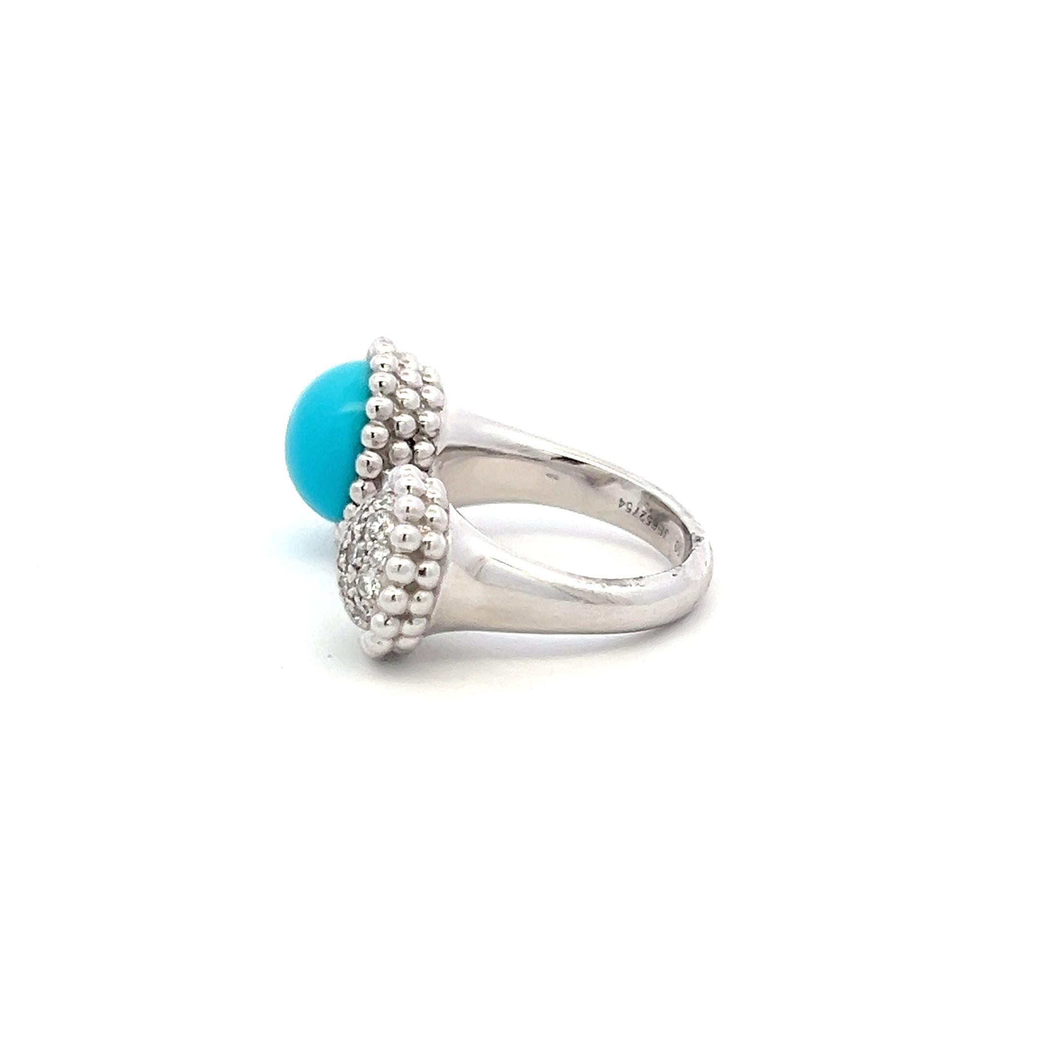 Van Cleef & Arpels 18K WG Cocktail Ring 0.35ct Round Diamond Turquoise Size 5.75
