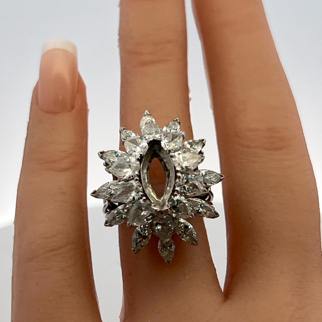 Platinum Semi Mount Ring with 6ct Marquis & Pear Shape Diamond Fits 12.52x6.63mm