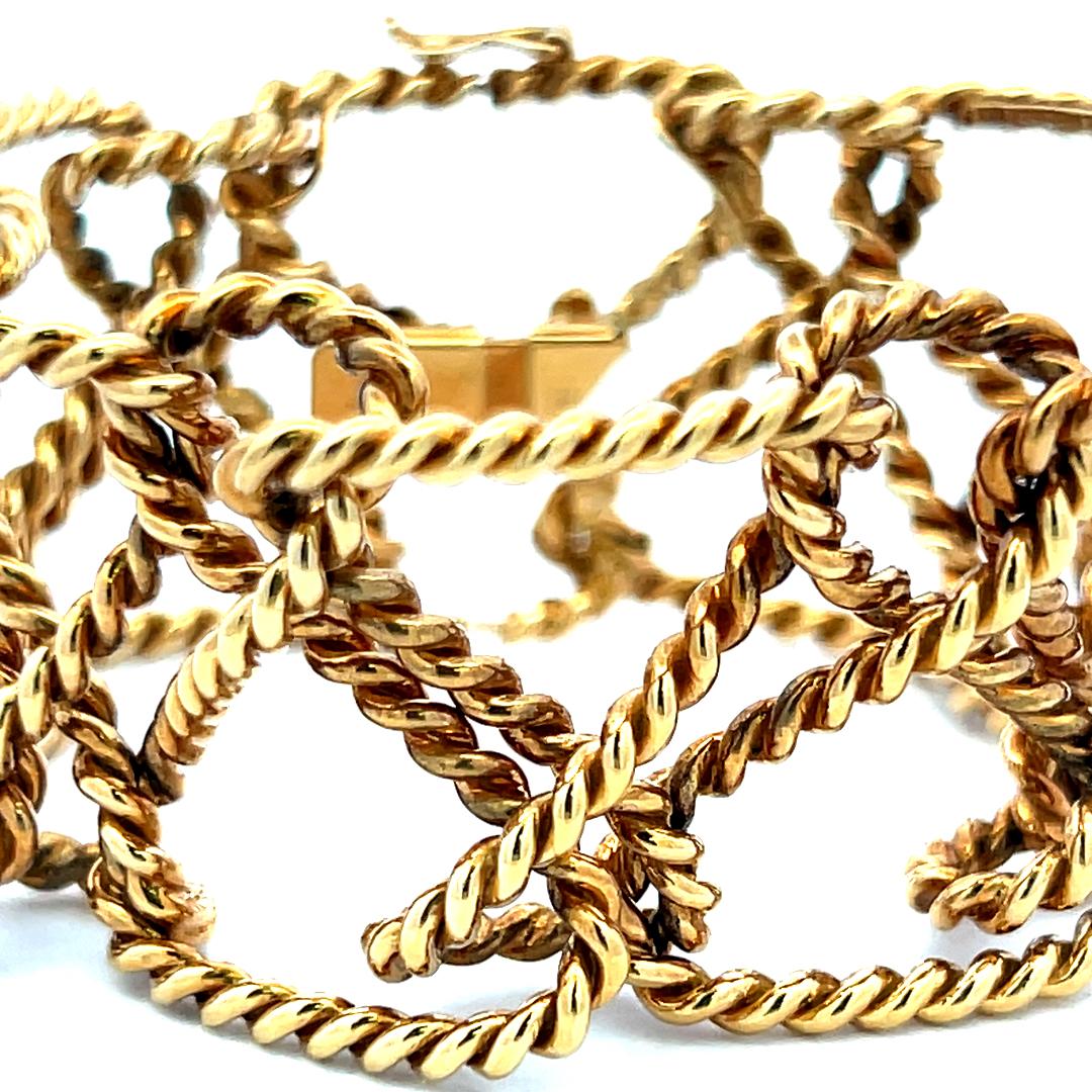 Tiffany & Co Vintage 18 Karat Yellow Gold Rope Work Link Bracelet 56.8 Grams