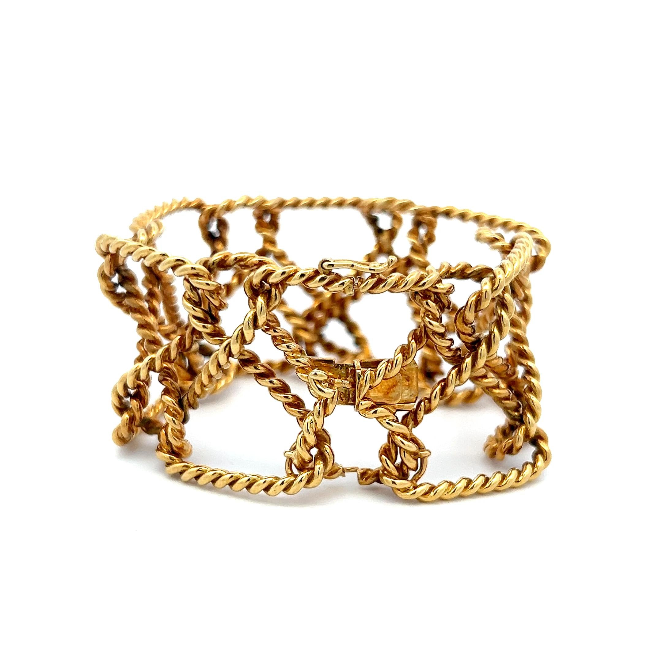 Tiffany & Co Vintage 18 Karat Yellow Gold Rope Work Link Bracelet 56.8 Grams
