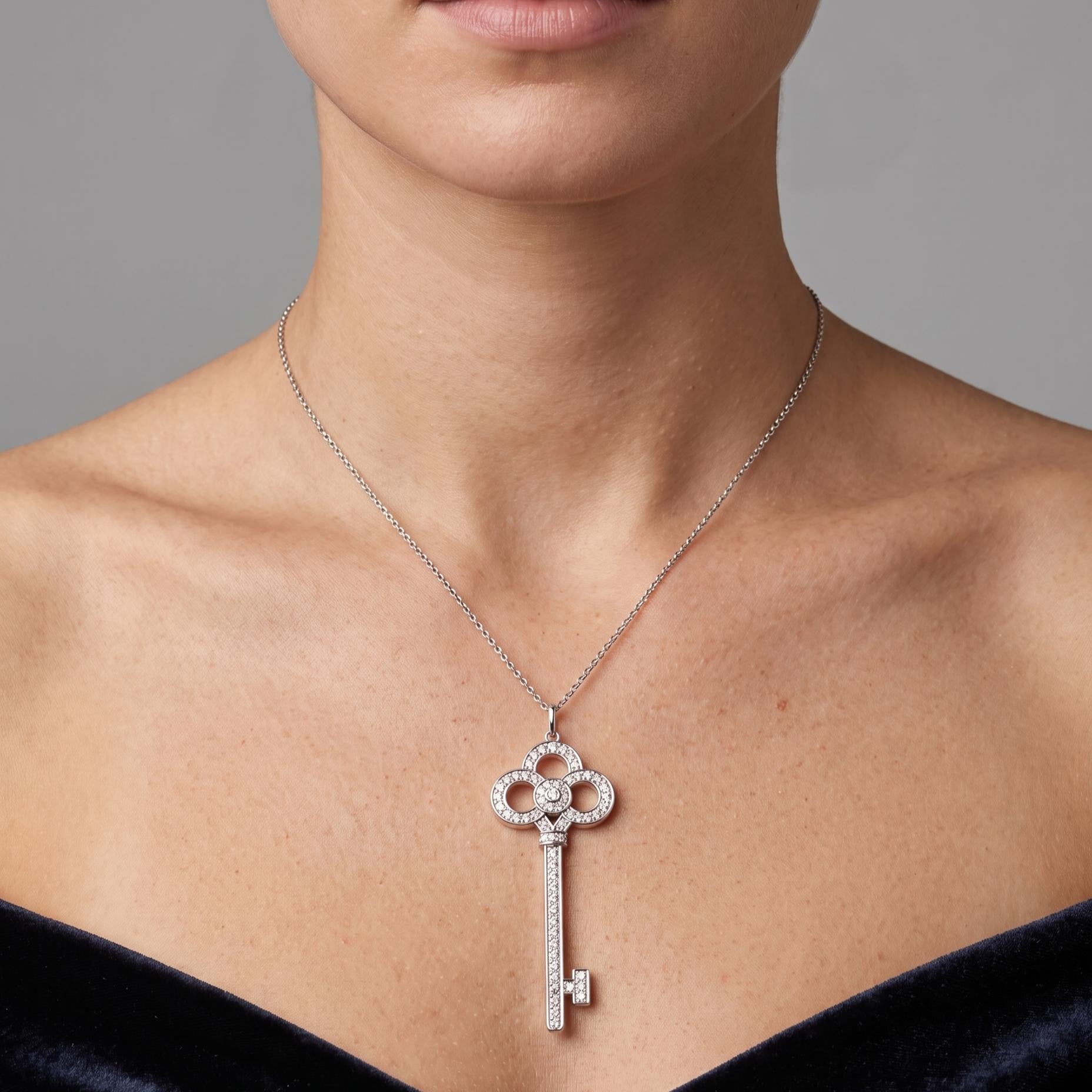 Tiffany & Co Platinum Key Pendant Necklace with 0.64ct Round F VS Diamonds